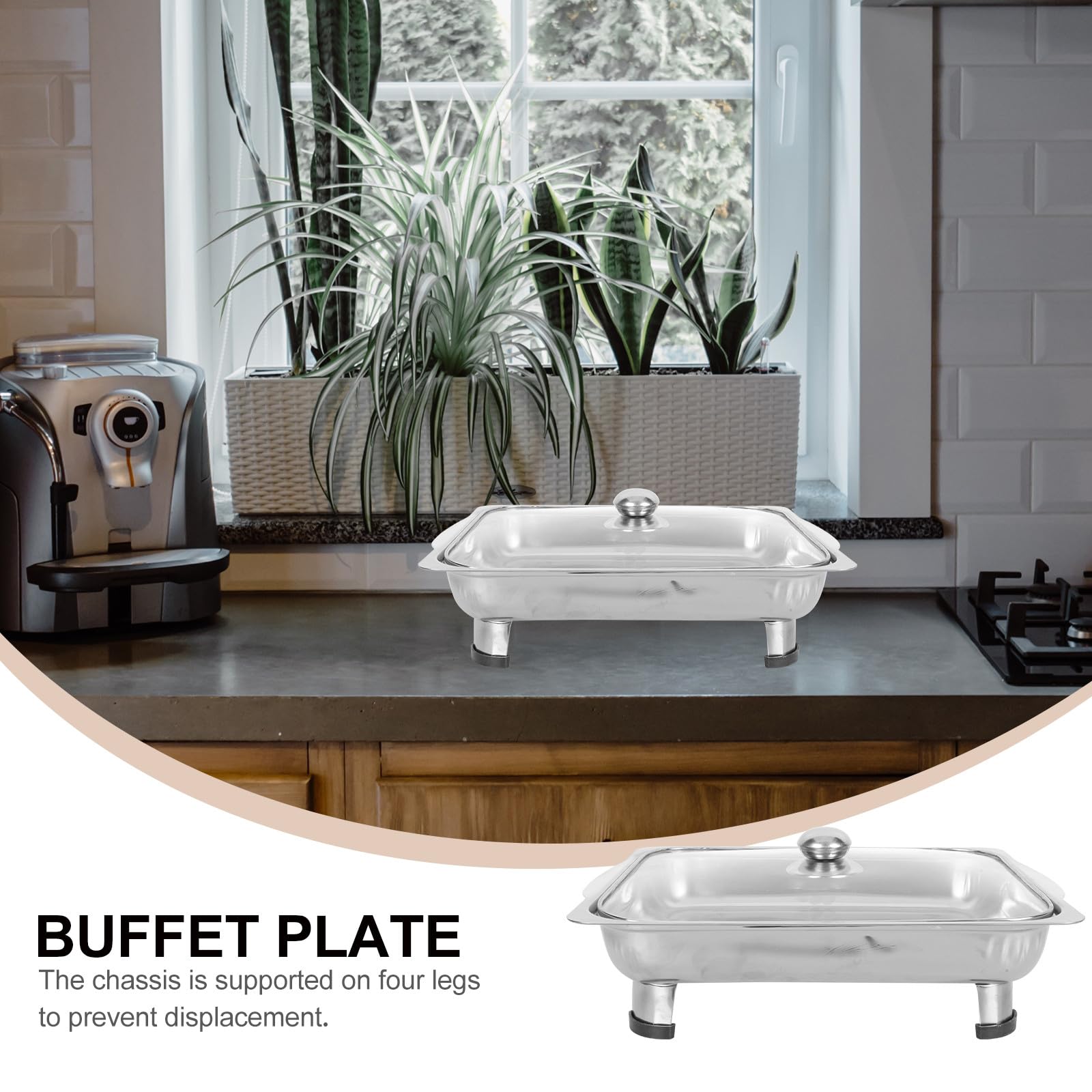 Bandeja de acero inoxidable para servir buffet con tapa con cerradura, bandeja antideslizante para catering, eventos y almacenamiento de alimentos, diseño duradero y elegante