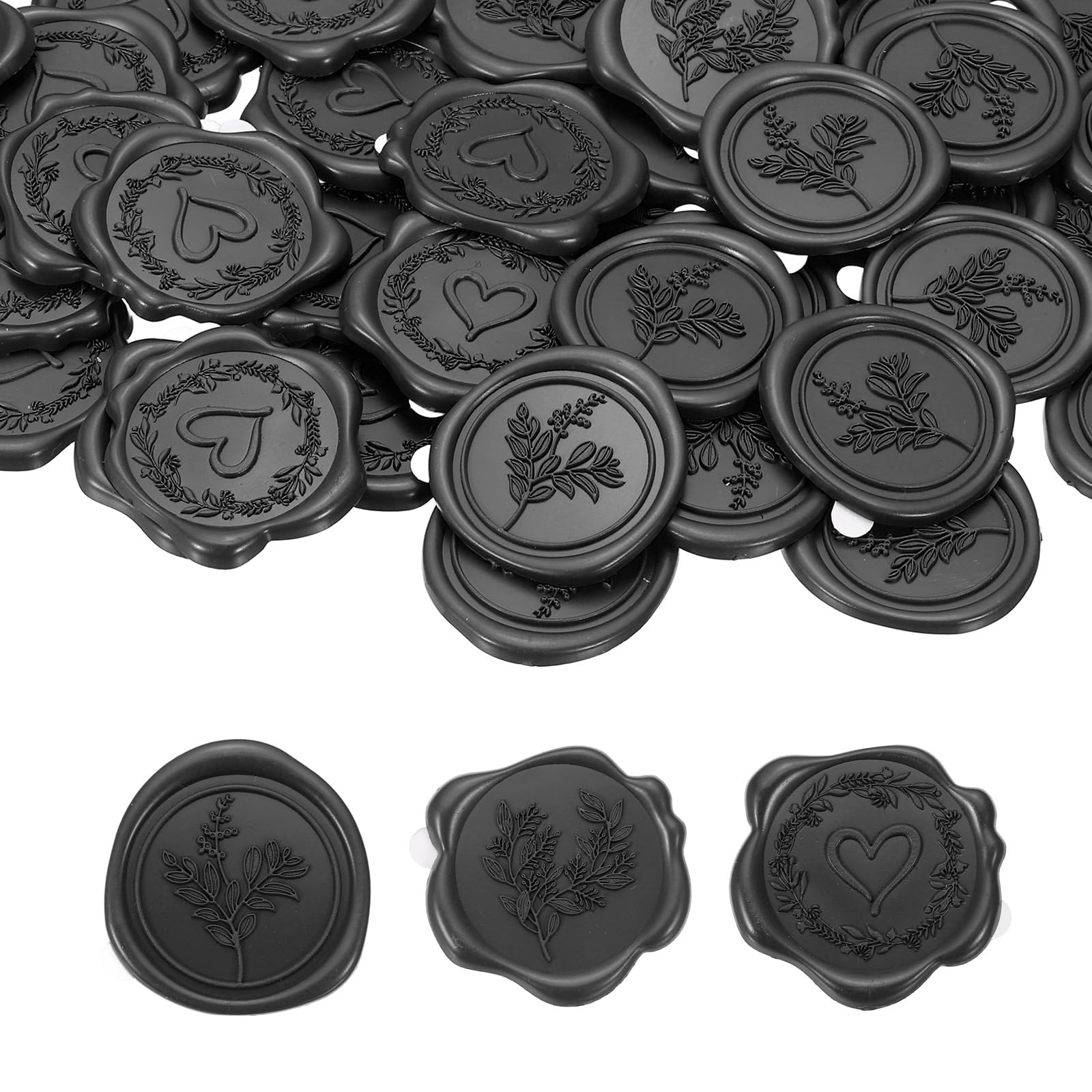 PATIKIL 60Pcs 3 Styles Wax Seal Stickers, Garland Embossed Self Adhesive Backed Envelopes Seal Sticker Accessories for Wedding Invitation Letter Birthday Party Gift, Black