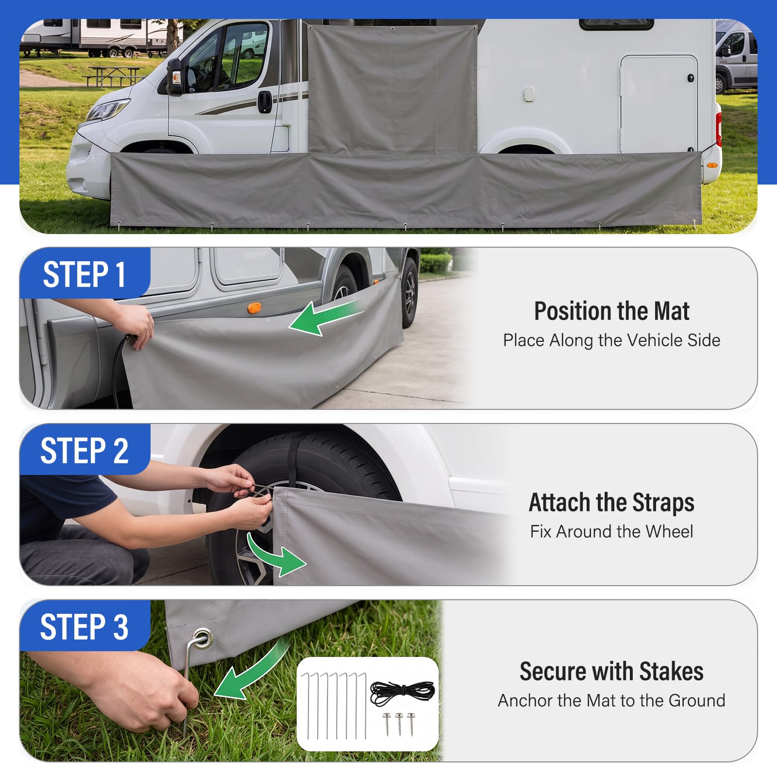 Bodenschürze für Wohnmobil und Campervan 7 x 0,5 m | Bodenmatte zum Schutz von Stellplätzen, Schmutzabweisende Unterlage für Campingplätze und Außenbereiche