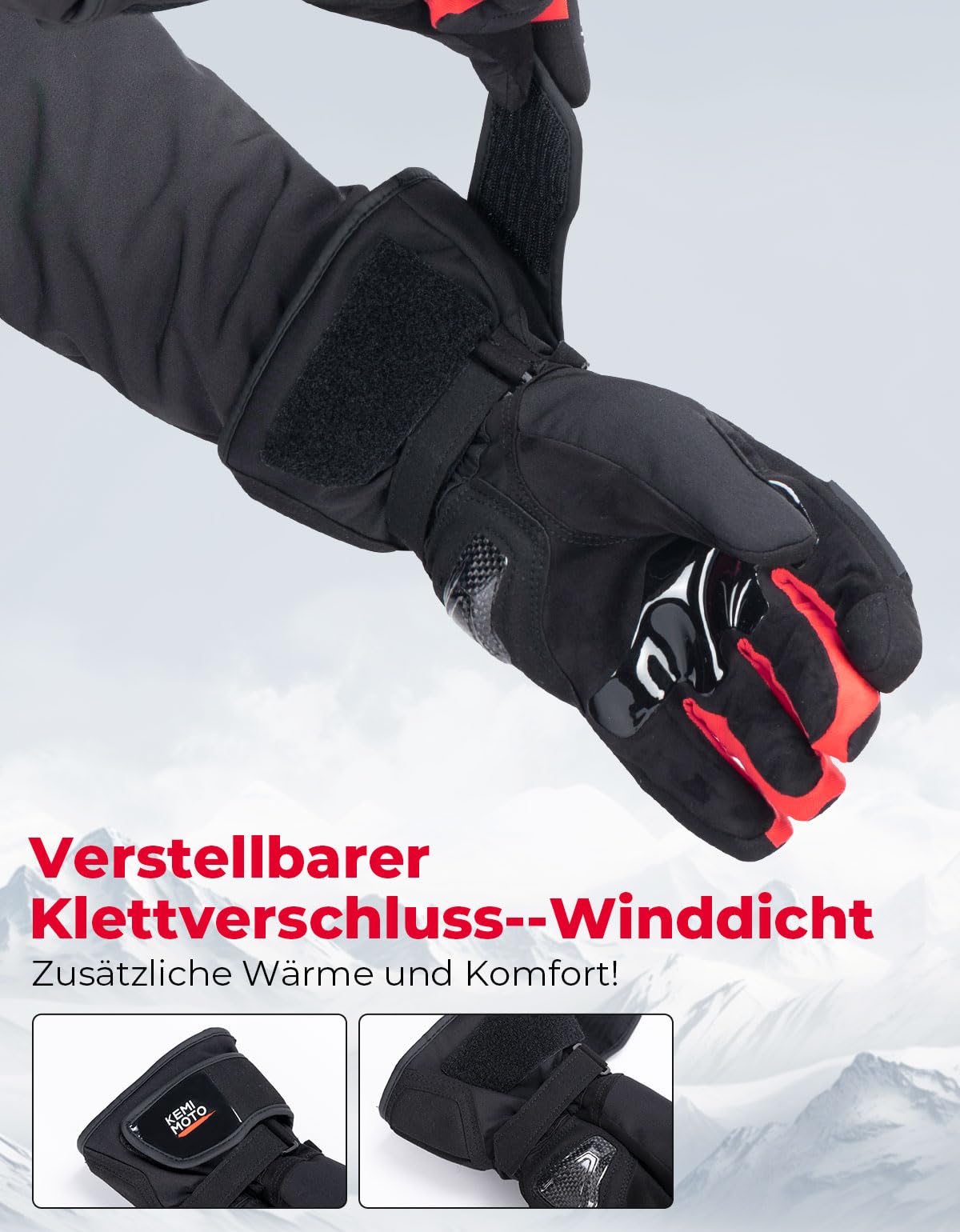 KEMIMOTO Winter Motorradhandschuhe, wasserdichte und Winddichte Motorradhandschuhe für 0°C~5°C, Verschleißfeste Handschuhe mit Kohlefaserschale,Touchsreen Winter Thermo Handschuhe für Skifahren