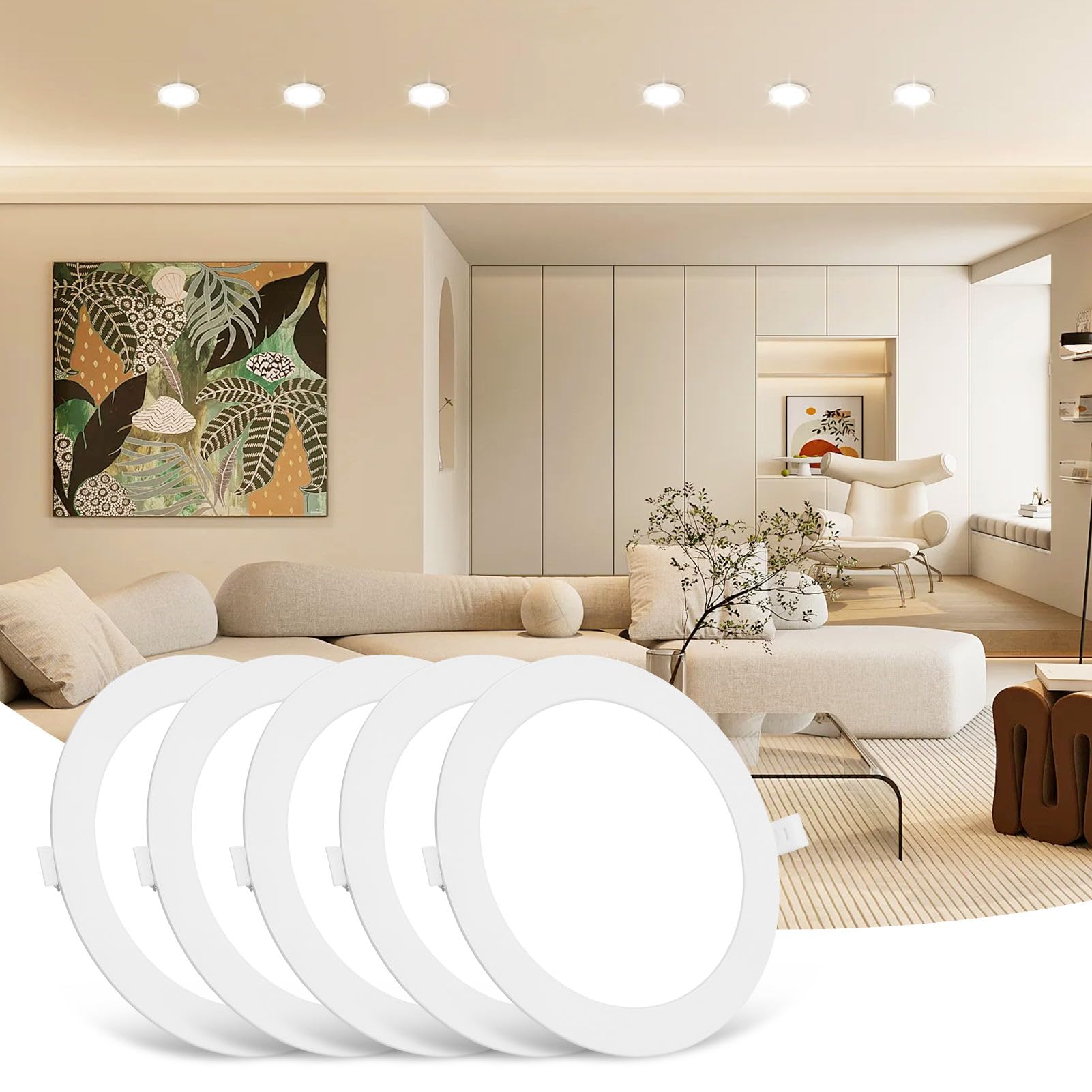 Sararoom 5Packs 15W LED Round Ceiling Panel Light 4500K Neutral White Ultra Slim Downlights 1350lm Recessed Ceiling Lights for Living Room Bedroom Bathroom Corridor Kitchen Office Shop