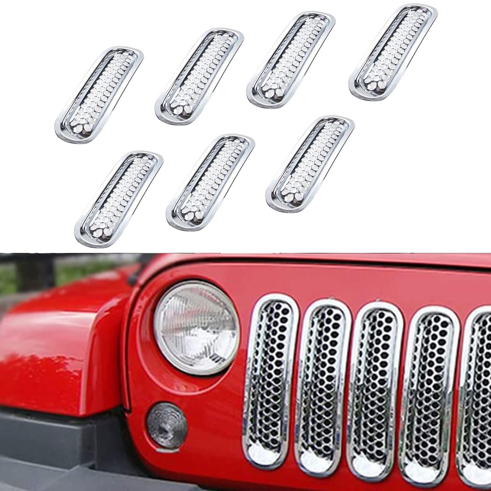 Inserts de grille avant en maille à clipser pour Jeep Wrangler JK et Unlimited JKU 2007-2015, garniture de grille chromée, accessoires Jeep durables