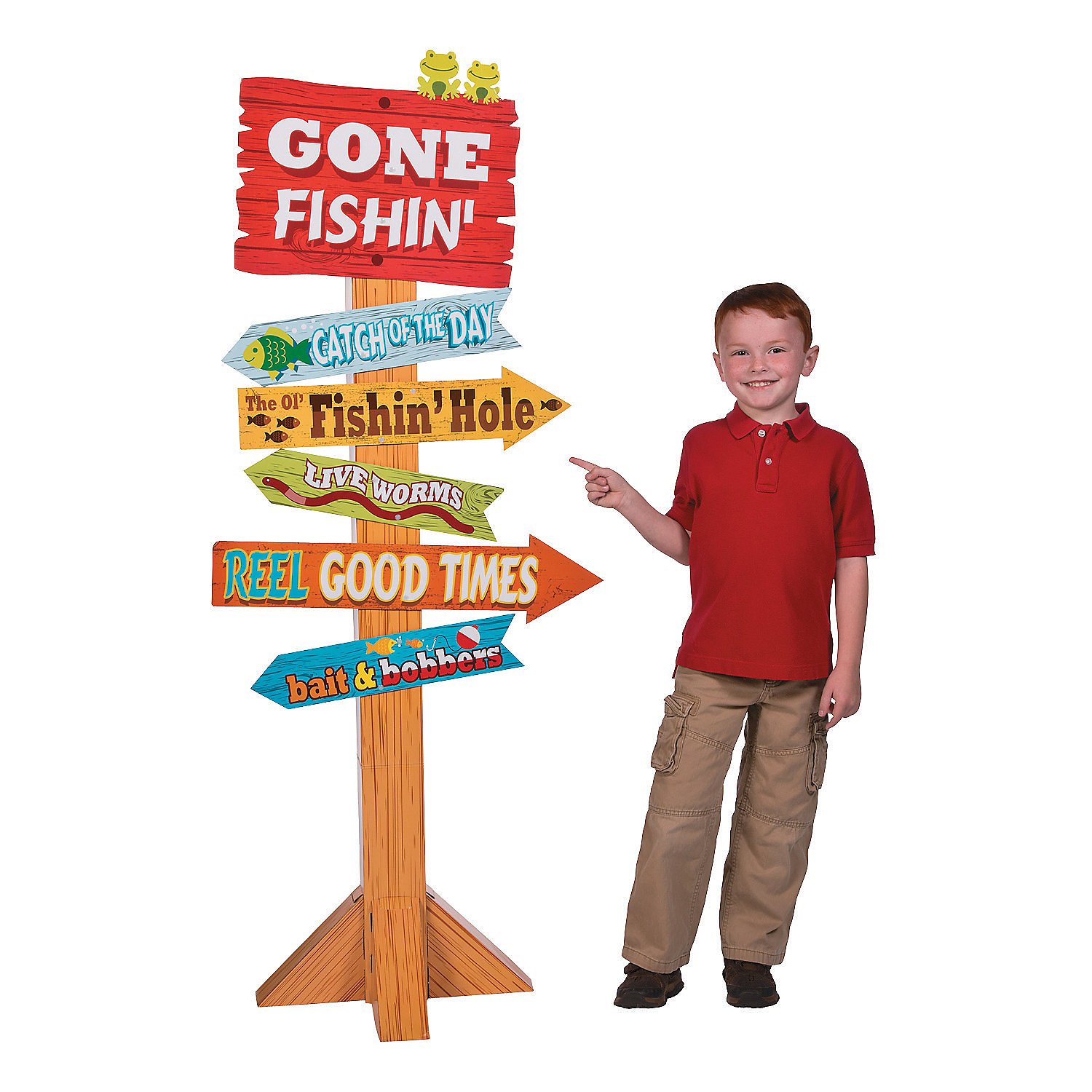 Fun Express Little Fisherman Gone Fishing Directional Sign - Fishing Birthday Party Decorations Over 5 Feet Tall | Fish Party Decor for The Big One