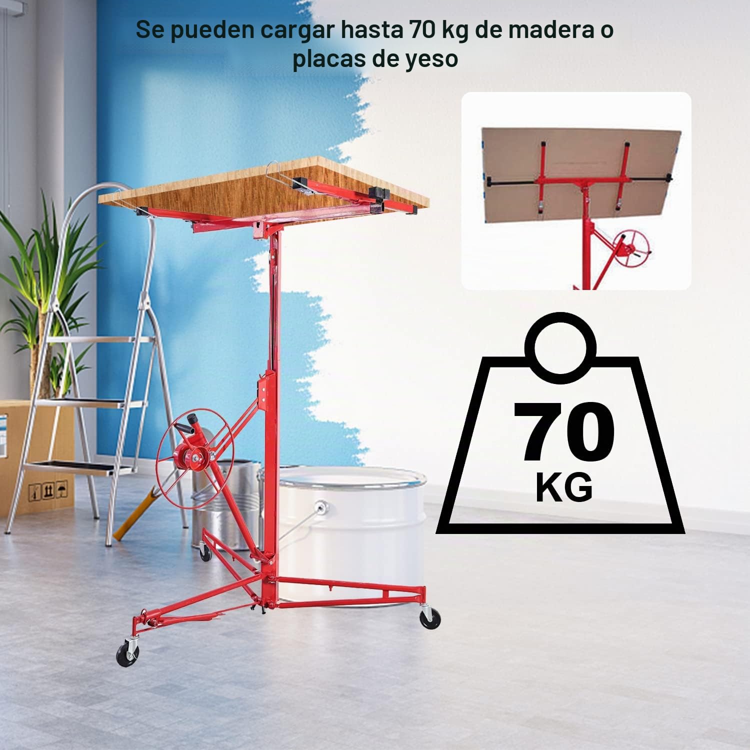 Elevador de placas XXL para placas de rigo, altura de trabajo regulable de 140 – 350 cm, máx. 290 cm de ancho y 70 kg de carga