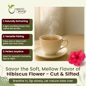 Organic Way Dried Hibiscus Flower Cut & Sifted - Herbal Tea (16 Oz)
