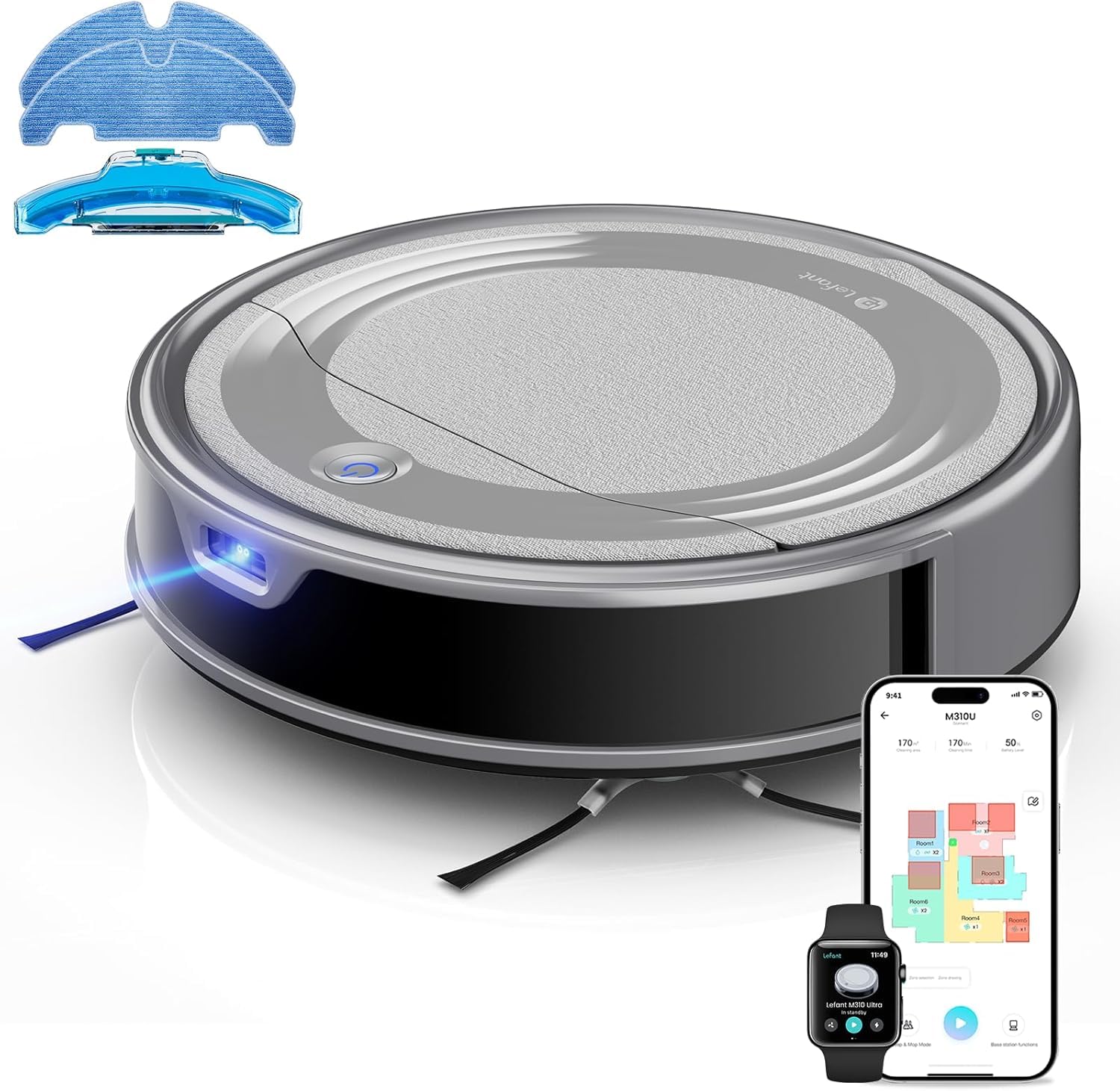 Lefant M310 Ultra Robot Vacuum and Mop, 6000Pa Suction-Slim Robotic Cleaner, Accurate Obstacle Avoidance, WiFi/App/Alexa Control, 170min Runtime, with ToF LiDAR Navigation for Pet Hair and Home