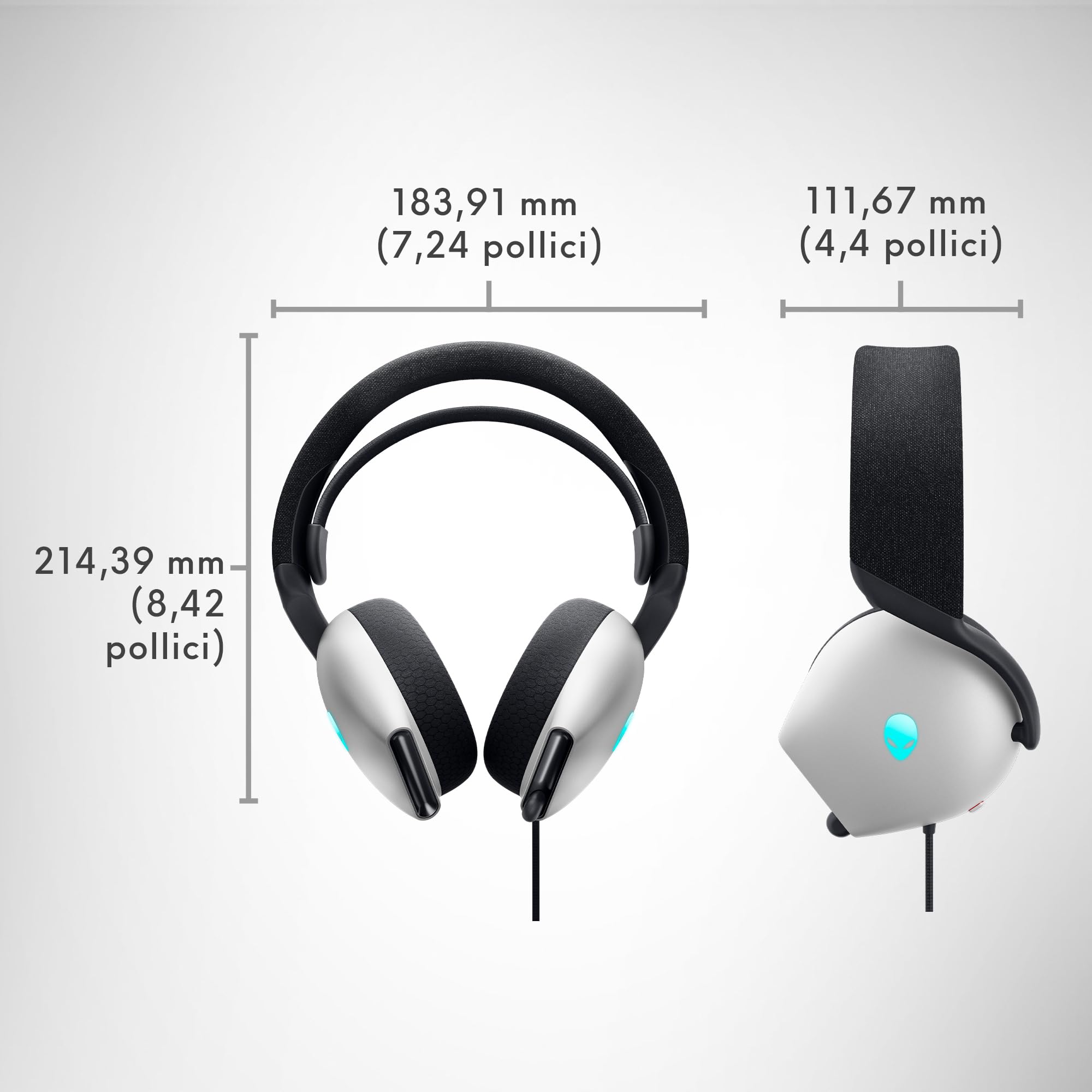 Alienware AW520H Cuffie da Gaming – Cablate con Audio Hi-Res, Dolby Atmos, Microfono Retrattile, Illuminazione RGB AlienFX, Lunar Light