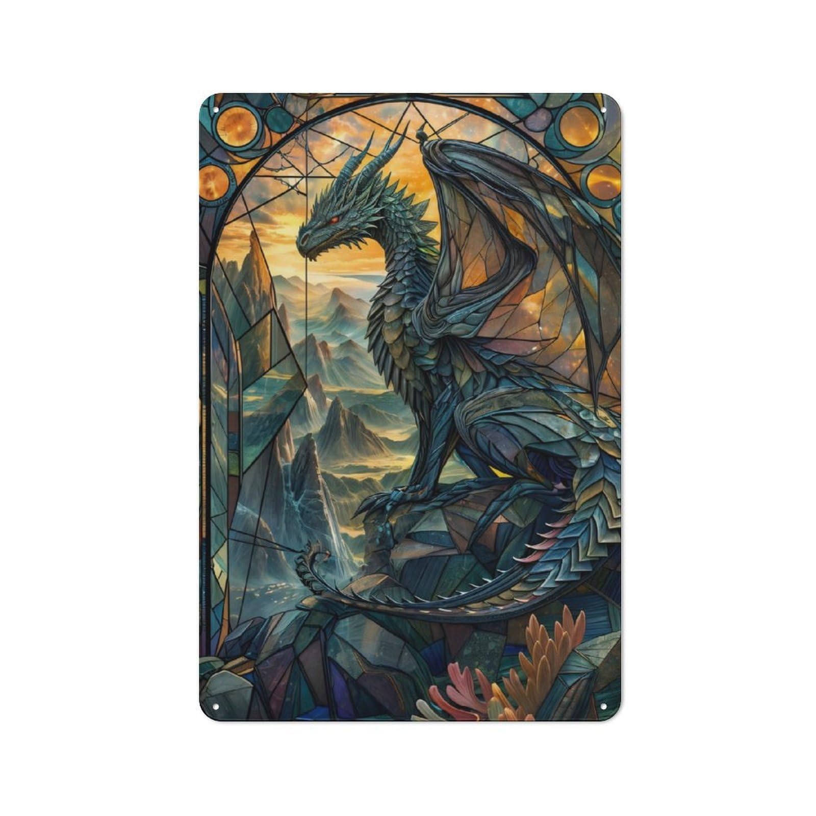 Junmoney Stained Tail Dragon Retro Metal Wall Sign 30X20cm For Studio Or Craft Room, For Metal Sign Collectors, For Garage And Workshop Walls