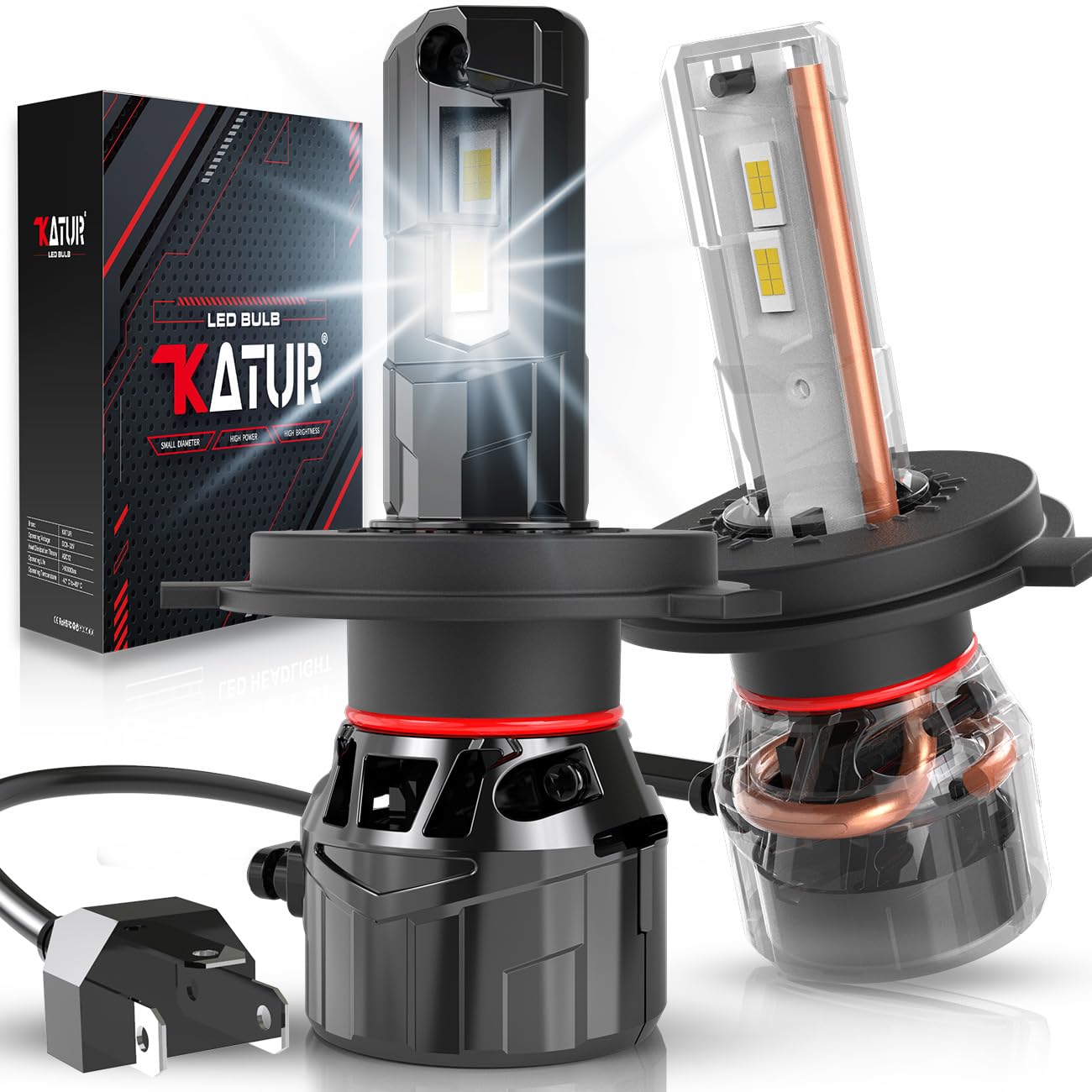 KATUR Ampoule H4 LED 32000LM 700% Lumineux, 120W Ampoule LED H4 6000K Blanc Plug and Play Taille Mini 1:1 Ampoules 9003 HB2 Hi/Lo LED Voiture, Lot de 2
