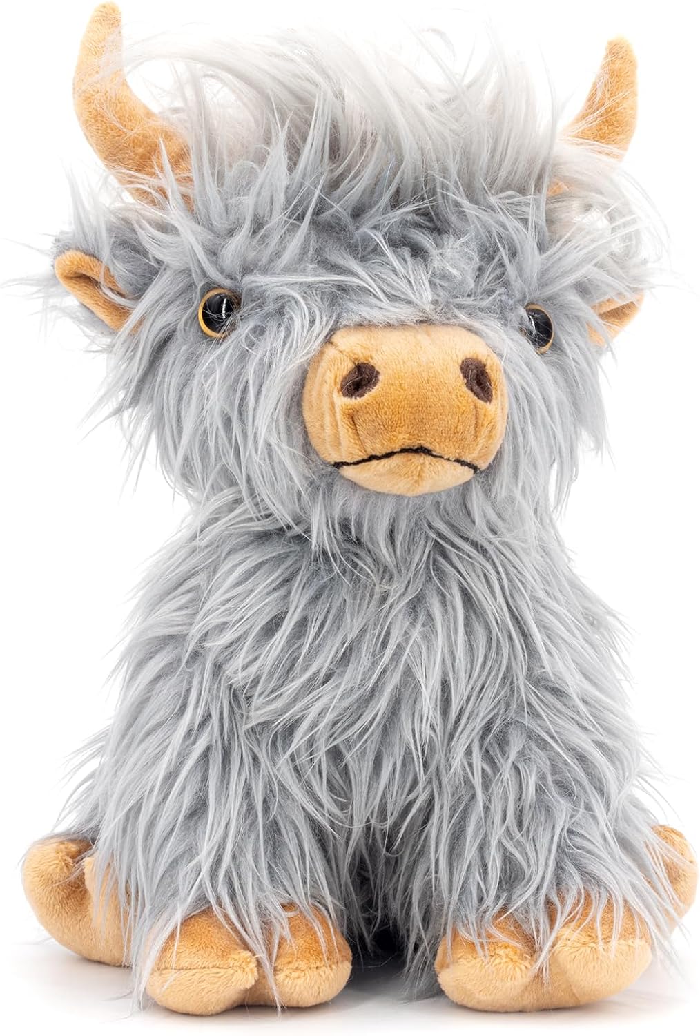 Marysun Highland Cow Stuffed Animal Toy Non-Microwavable Gray Stuffed Animal Gift for Girls and Kids