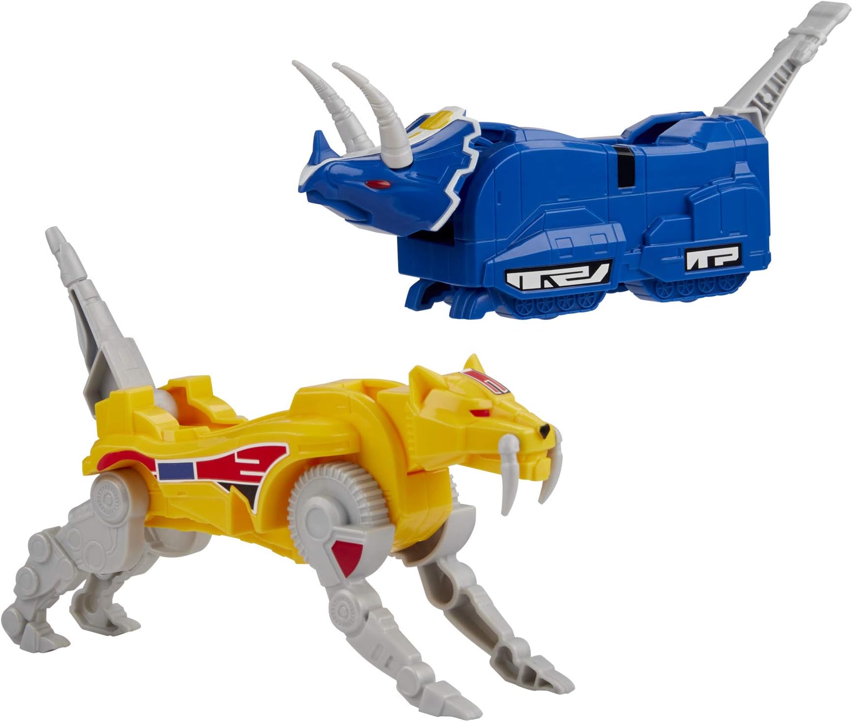 Power Rangers Mighty Morphin Triceratops Dinozord and Sabertooth Tiger Dinozord Toy 2-Pack Action Figures Part of Dino Megazord For Kids Ages 4 and Up