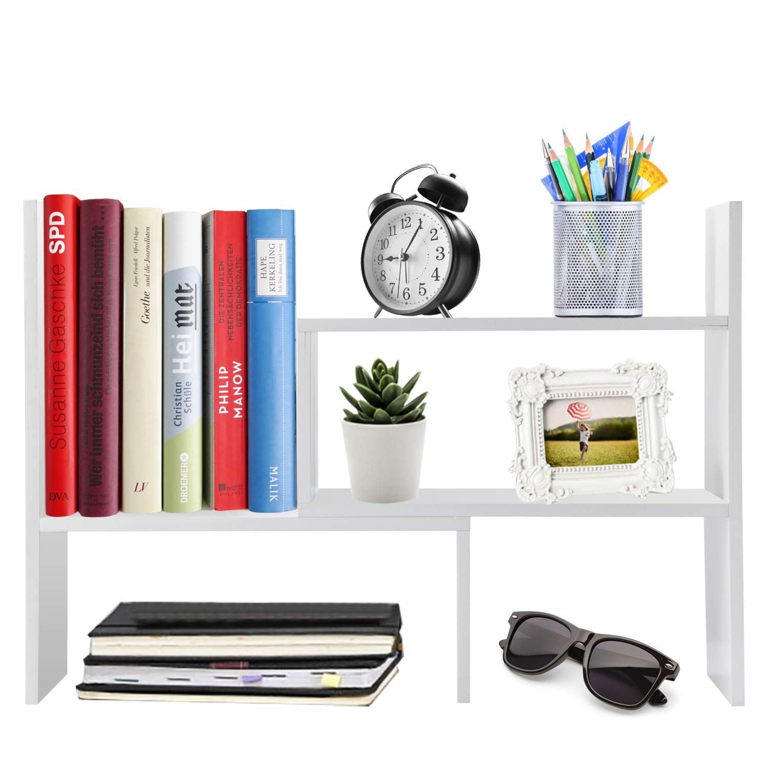 zixijiaju Desktop Organizer Office Storage Adjustable Display Bookshelf Double Shelf Desk Supplies for Office Kitchen Multipurpose Rack