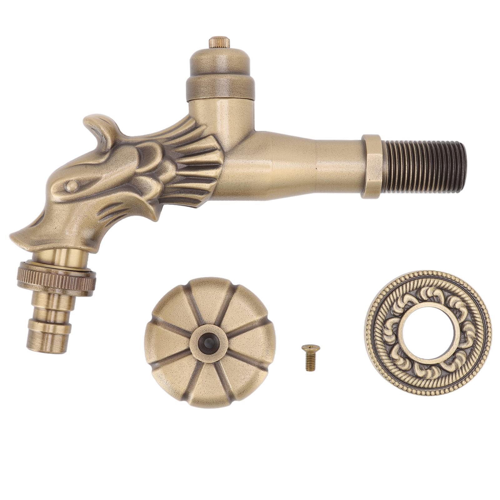 Grifo de agua de latón, Grifo vintage grabado montado en la pared G1/2 para baño y cocina, Fácil instalación, Material de cobre, Grifo de fregadero para jardín y lavandería