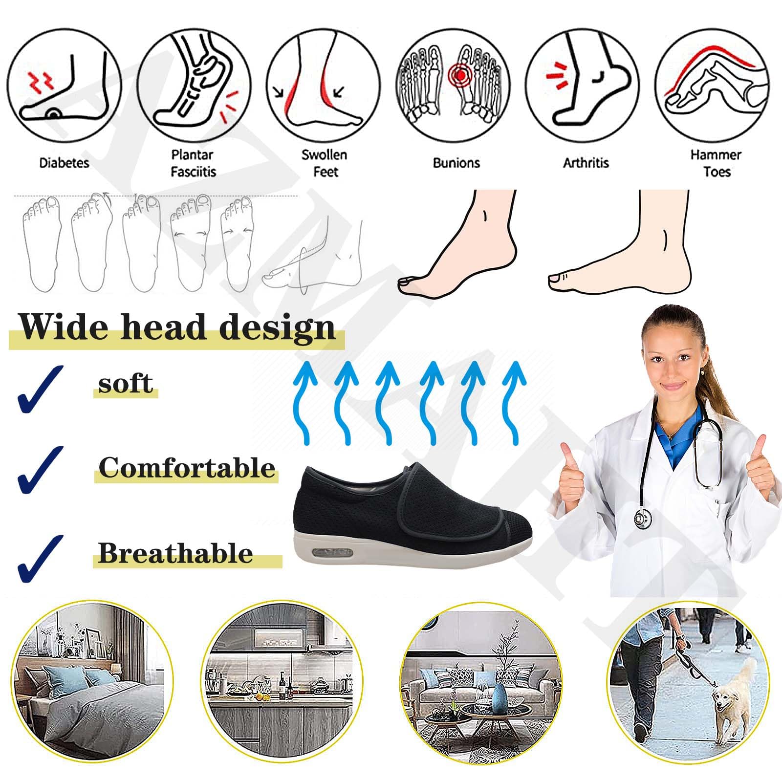 Zapatos Ortopédicos Fascitis Plantar Zapatos Osteoartritis Hombre Zapatillas de Deporte Zapatos Sanitarios Zapatos Diabético Soporte ortopédico para el Arco,Dark Grey,43 EU