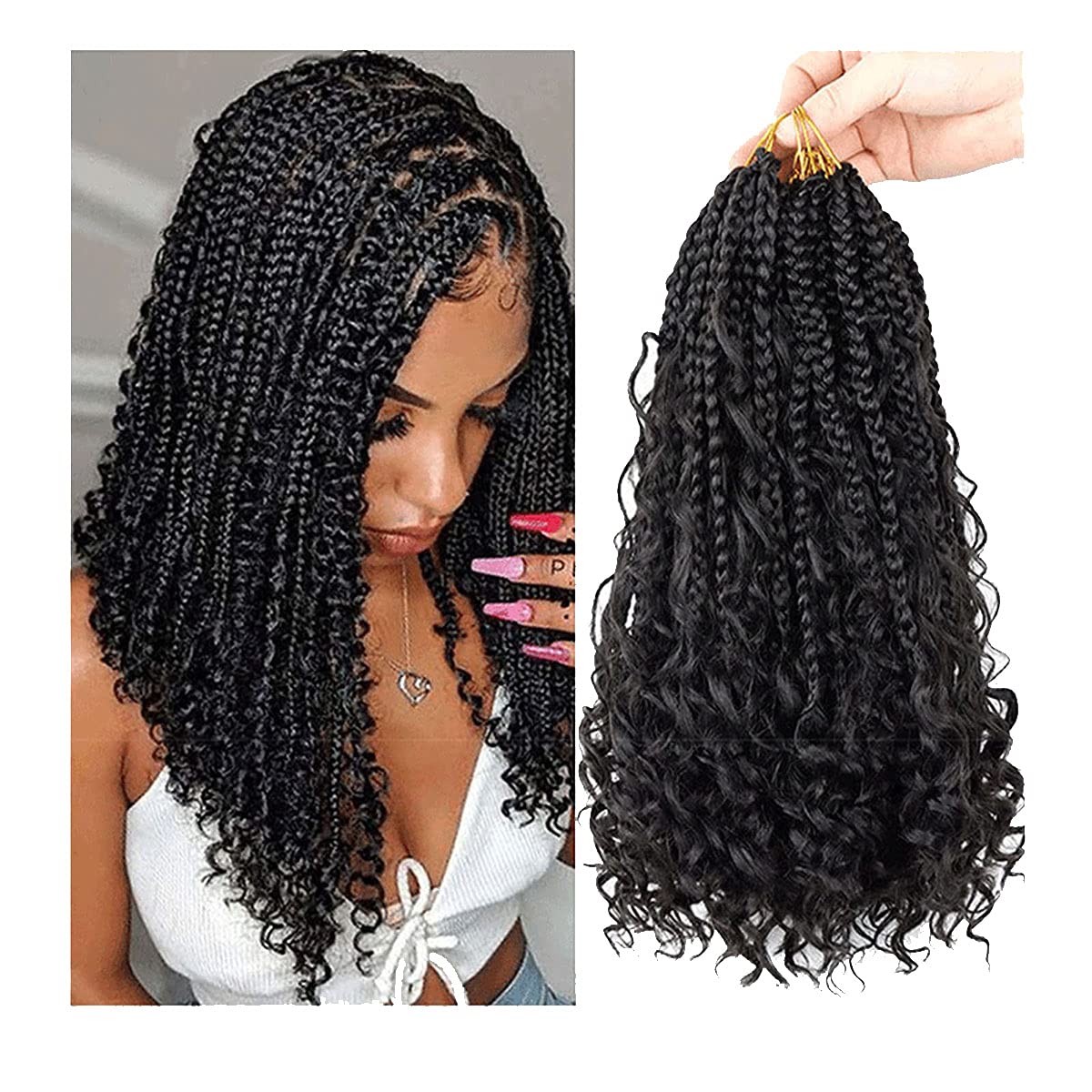 Cheng Fan Goddess Box BraidsLocs(6Packs)14Inch Wavy Twist Crochet Hair Braids Wavy Ends Synthetic Hair Extension Curly Crochet Twist Braiding Hair (#1B)