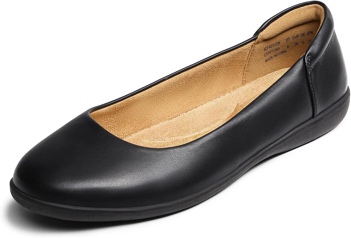 Women's Comfortable Dressy Work Ballet Flats | Thick foam insole delivers cushioning, Soft padded heel lining prevents chafing, Effortless versatile pairing