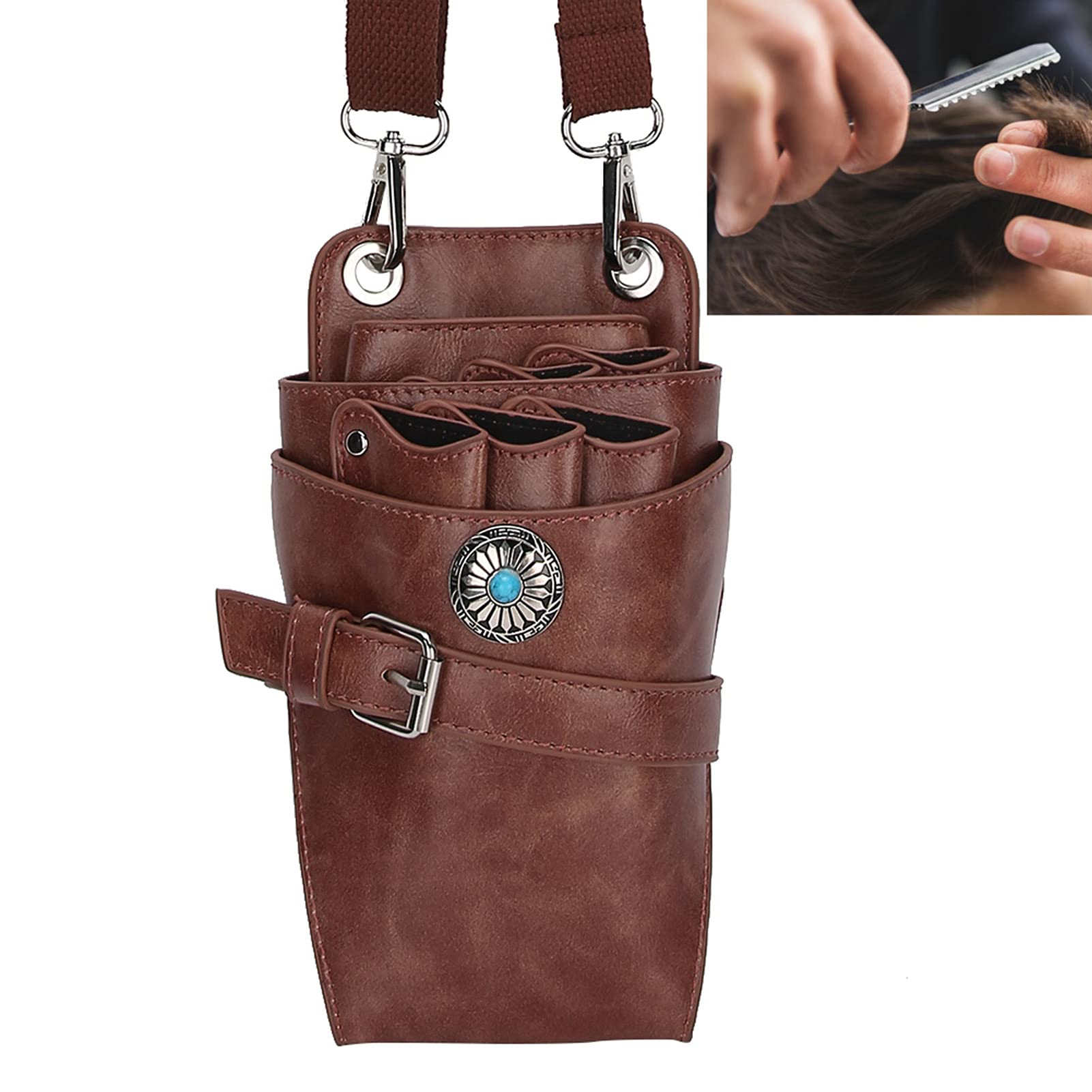 Scherenbeutel Holster, Retro-Leder-Friseurbeutel-Beutelhalter, Scherenkamm-Hüfttasche mit abnehmbarem Gürtel/Clip, für Scheren-Clipper-Rollenkamm-Clip/Barbershop-Friseursalon