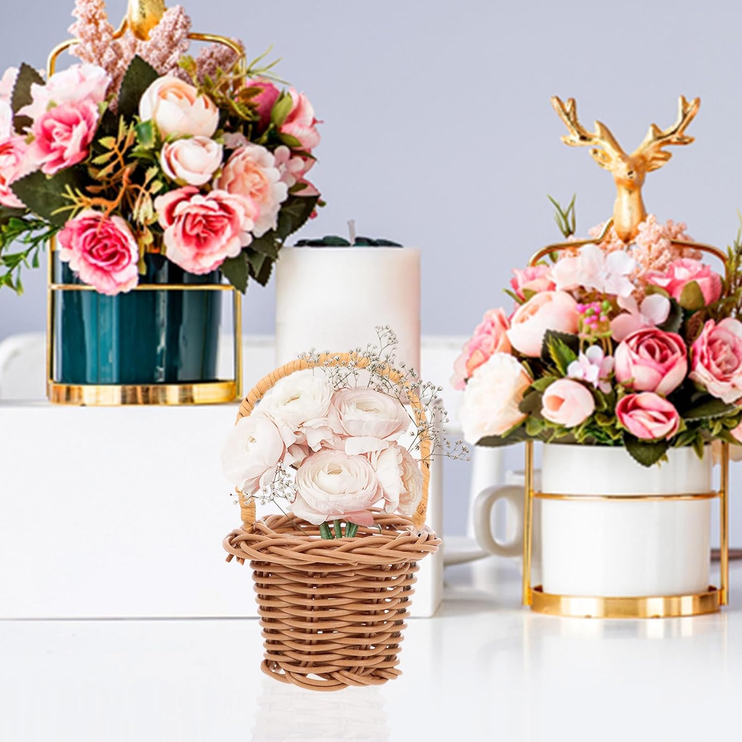16 Pcs Mini Rattan Handheld Basket for Fresh and Artificial Flowers image 5