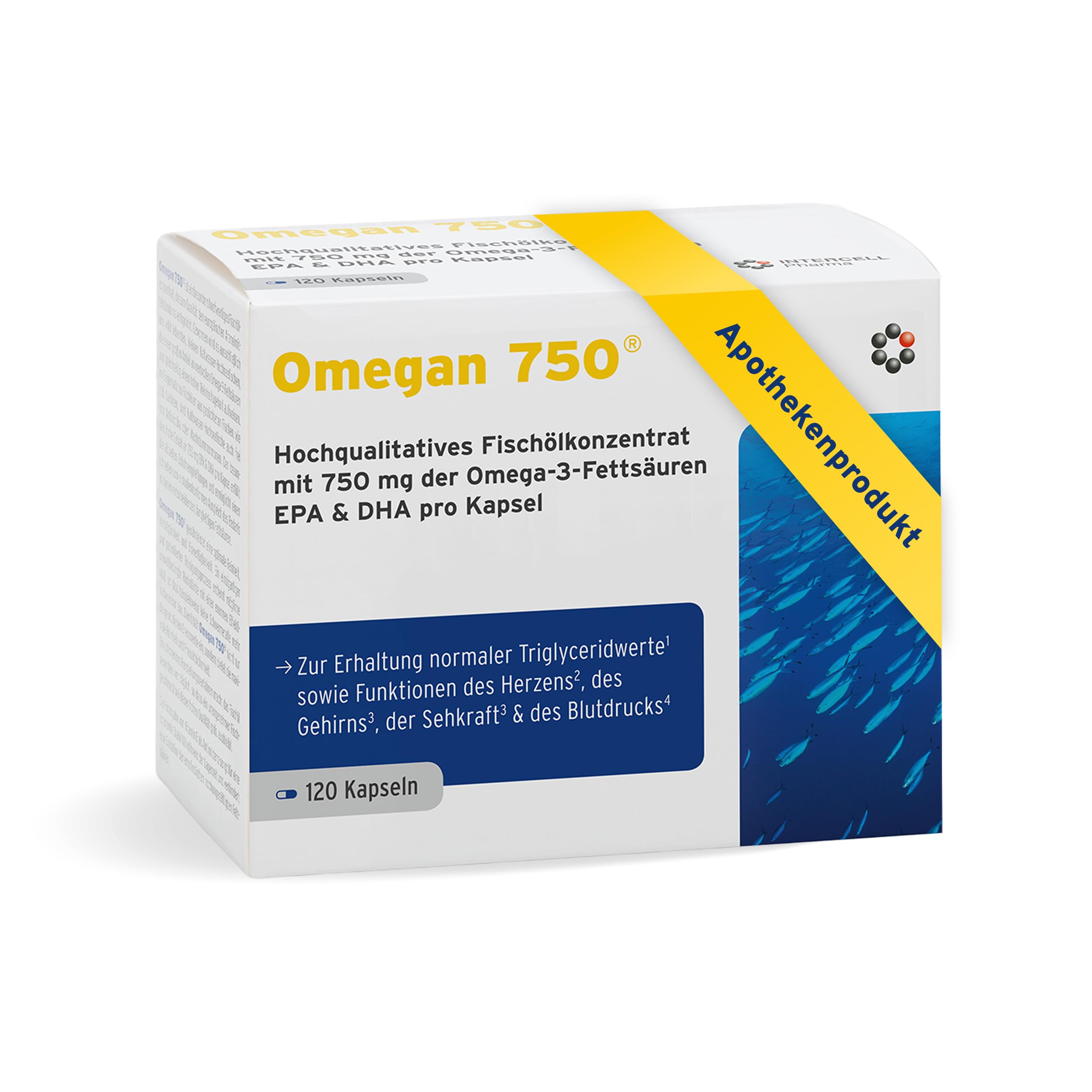 Omega 3 aus Fischöl frei von Antibiotika (120 Kapseln) - nachgewiesene Qualität nach EU-Arzneimittelstandard - 750 mg EPA & DHA pro Kapsel - patentiertes Destillationsverfahren entfernt Schadstoffe