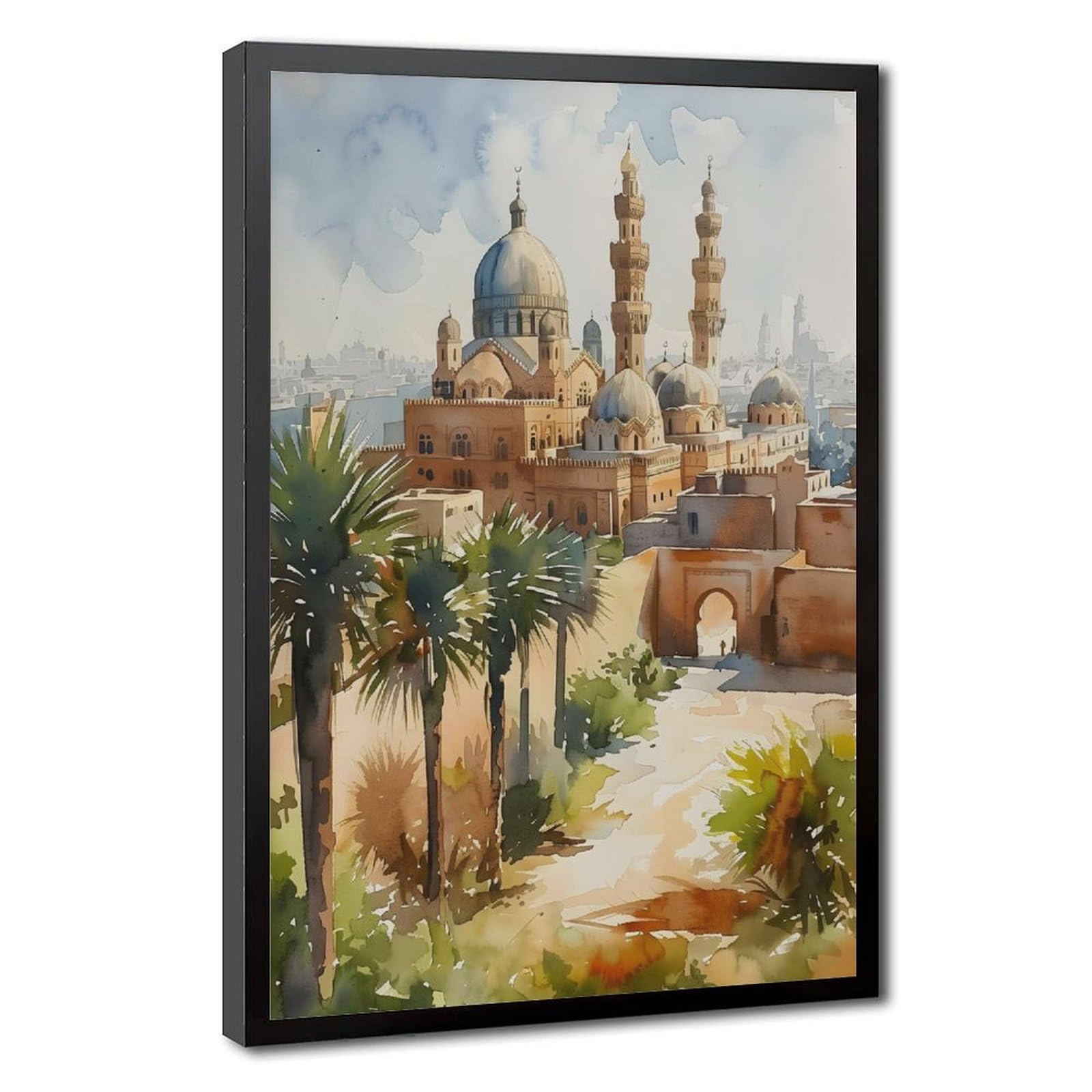 Bareronor Cairo Watercolor Canvas Poster Bedroom Decor Landscape Office Room Decor Gift 8" L X 12" W