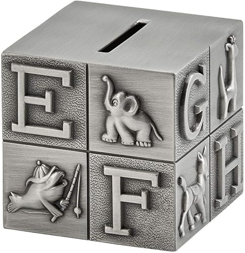 Miniatura 3 de Creative Gifts International Banco de bloque ABC de peltre para niños, regalo para recién nacidos, plata, 3 x 3 x 3 pulgadas, acabado mate chapado