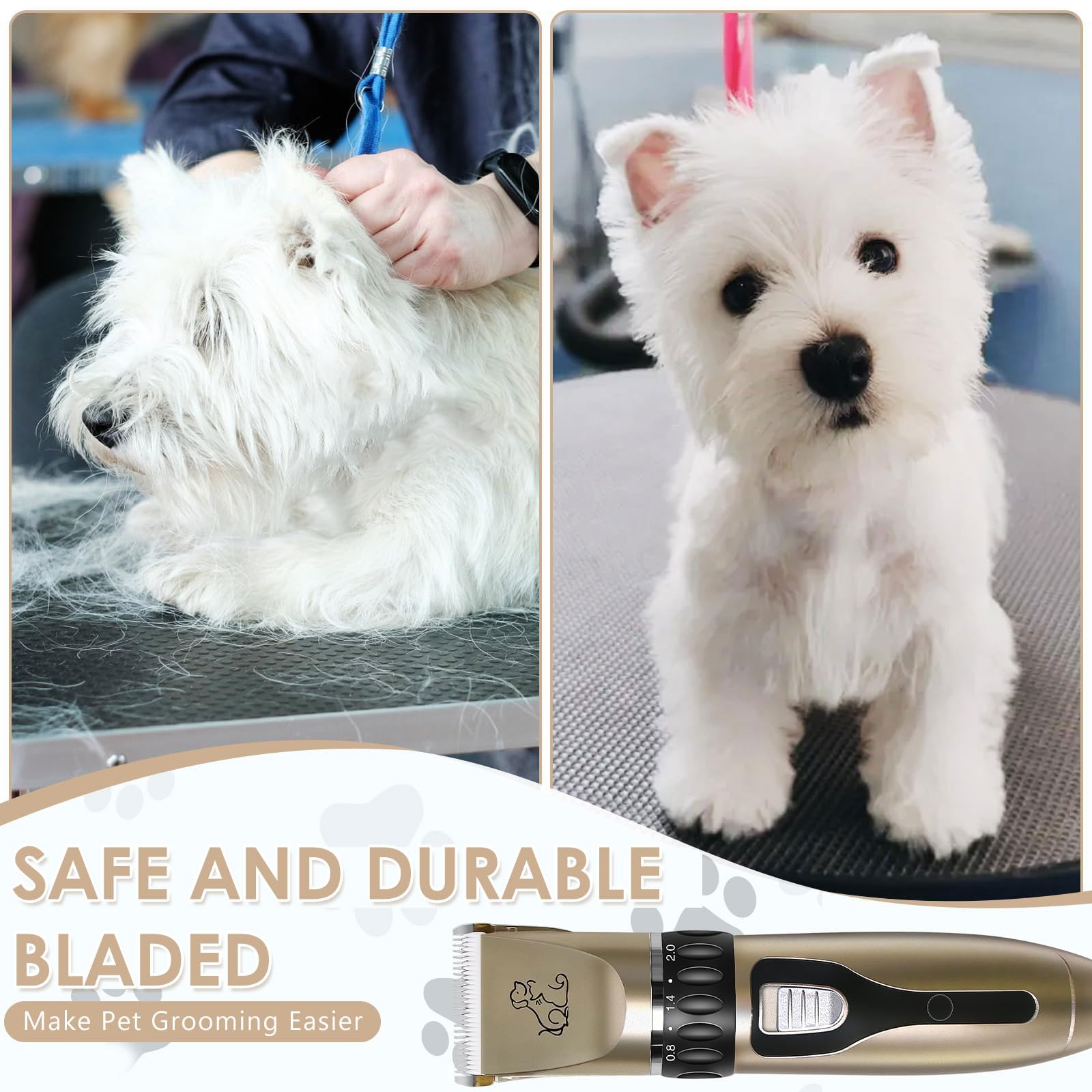 Maquina Cortar Pelo Perros Profesiona, Cortapelos Perros, Cuchillas de Cerámica Extraíbles, Cortapelos para Perros, Cortapelos de Bajo Ruido con 4 Peines Guía Mascota Cortapelo Perro