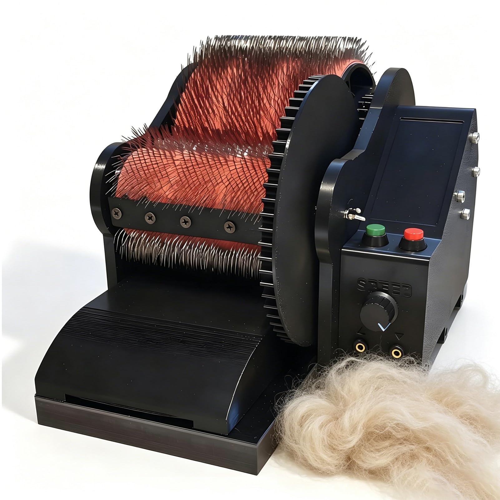 DNEPEI Electric Drum Carder for Wool, Alpaca & Dog Hair – 0–56 RPM Fiber Carding Machine with Dual Rollers, Forward/Reverse Foot Pedal, Perfect for Art Yarn & Felting