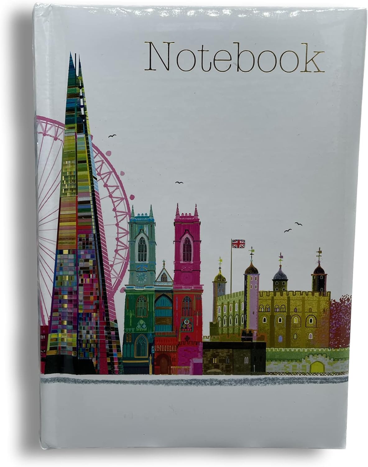 Maturi A5 Padded Cover Notebook, London Skyline Design with Gold Foil Detailing and Gloss Finish, Multi-Color, 228 pages