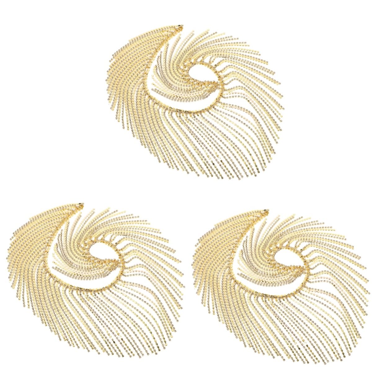Chaîne de strass couture dorée 3pcs, galon à franges pour vêtement et customisation
