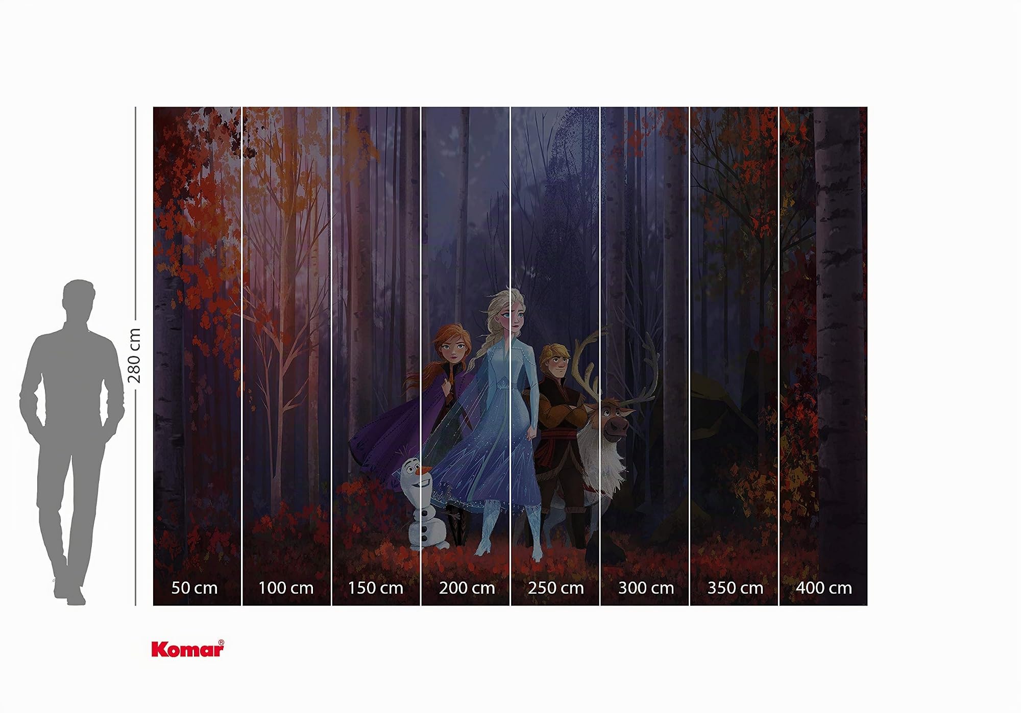 Komar Disney Vlies Fototapete - Frozen Autumn Glade - Größe: 400 x 280 cm (Breite x Höhe) - Kinderzimmer, Tapete, Prinzessin, Anna, Elsa, Die Eiskönigin - IADX8-005