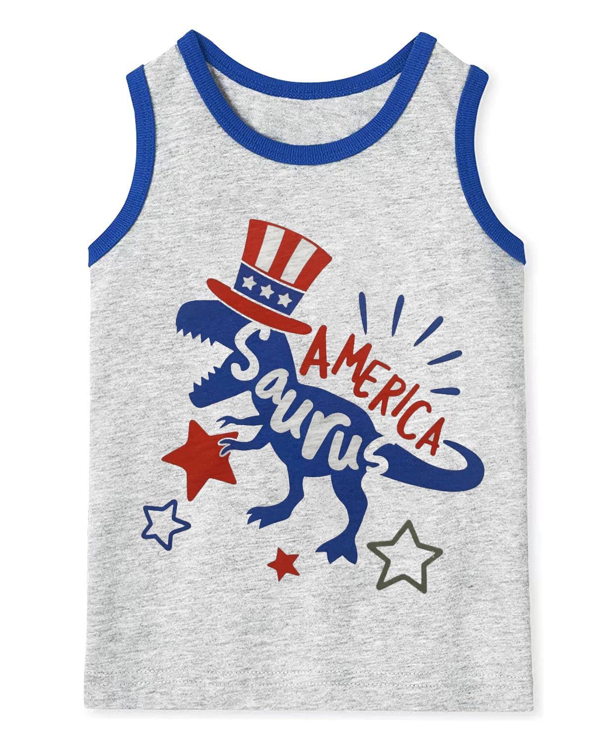 Mrocioa Toddler Boys Sleeveless Tank Top Shirts America Dinosaur Kids 4th of July Patriotic Clothes