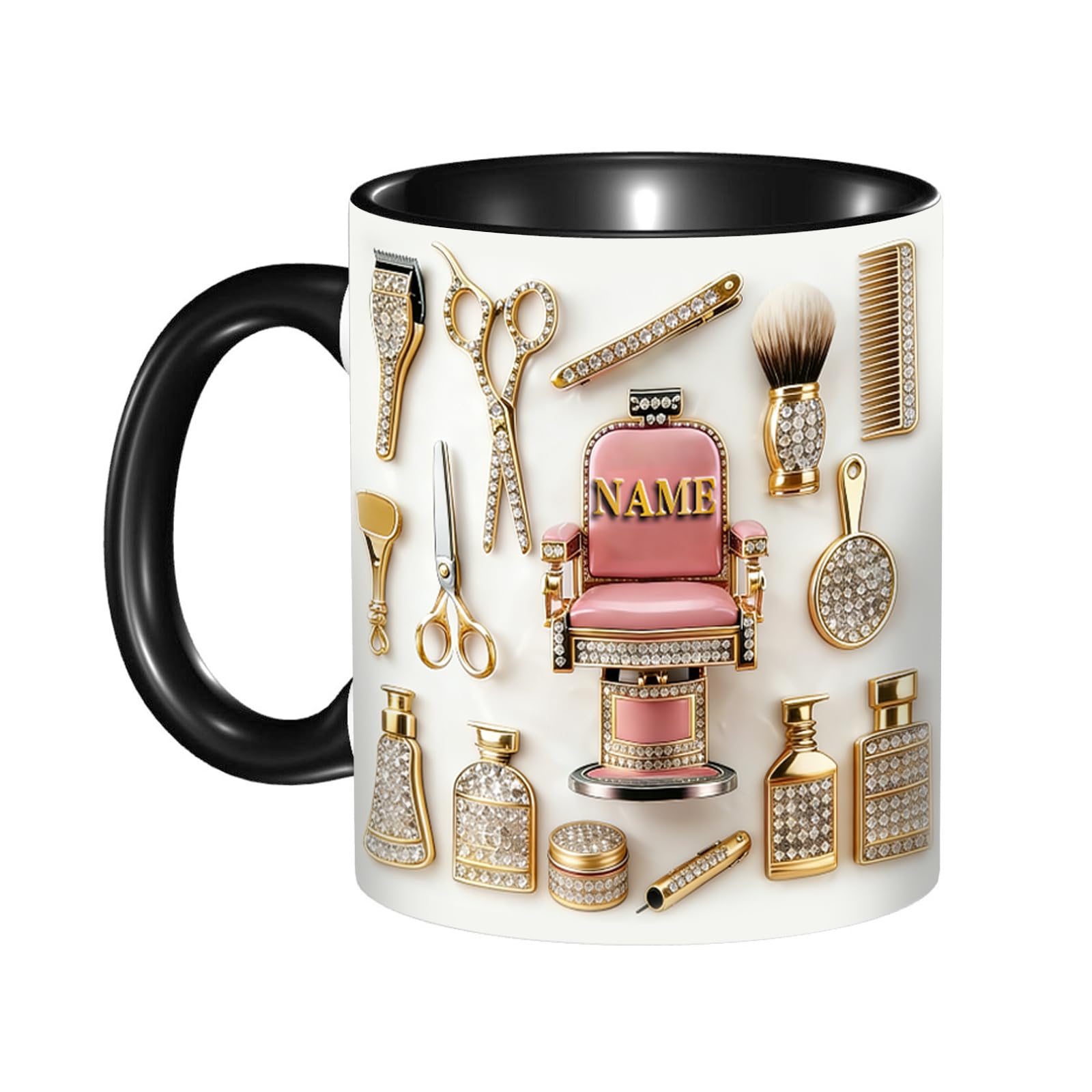 Personalized Hair Stylist Coffee Mug, Custom Name Hairdresser Mug, 2D Effect Beauty Salon Ceramic Cup Gifts for Barber Hairstylist, Cosmetologist Appreciation Gifts for Christmas Birthday,18