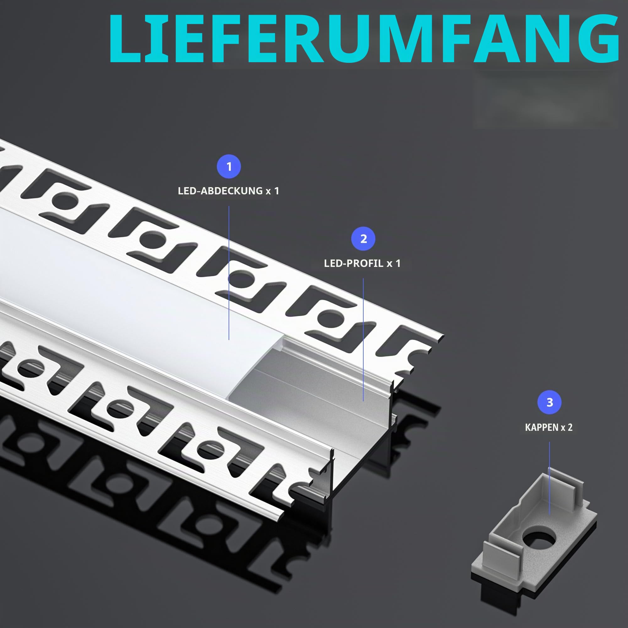 LED Profil 2 m für LED - Streifen 5 Stück Trockenbauprofil (Lamellen 64mm) Geeignet für alle Streifen bis 20mm Mit milchweißer PC-Abdeckung