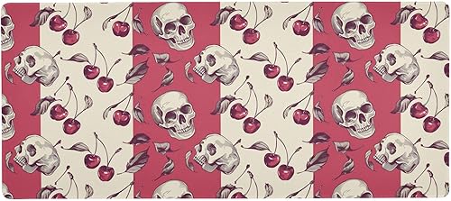 ALAZA Alfombrilla de mouse grande con diseño de calavera de cerezo retro, alfombrilla para teclado con base de goma antideslizante para computadora,