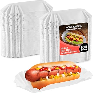 Paper Hot Dog Trays, 100 Count - Disposable Food Trays for Hot Dogs, Fries, and Snacks, White Paper Food containers Disposable Hot Dog Holder for Sandwiches, Street Corn & Picnics
