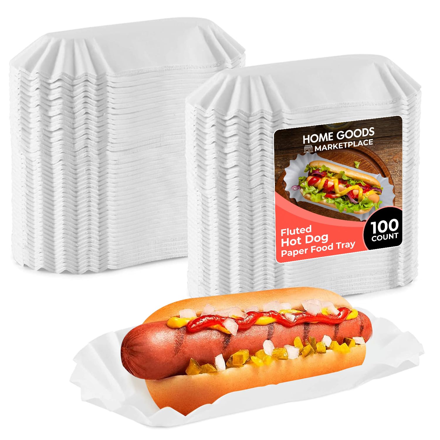 Paper Hot Dog Trays, 100 Count - Disposable Food Trays for Hot Dogs, Fries, and Snacks, White Paper Food containers Disposable Hot Dog Holder for Sandwiches, Street Corn & Picnics