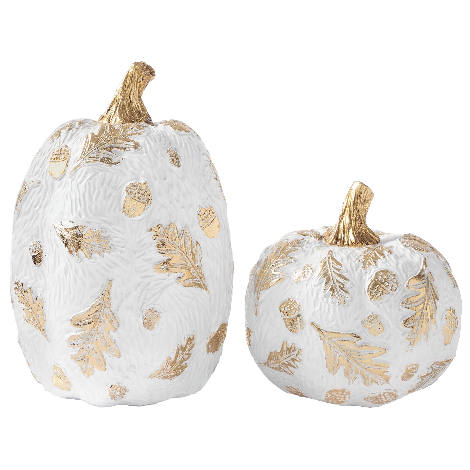 DN DECONATION Autumn Decoration Pumpkin Set of 2 – White Gold Decorative Pumpkins Made of Resin, Decorative Pumpkins Decoration with Structure & Golden Details for Table, Entrance & Living Room for — image 1