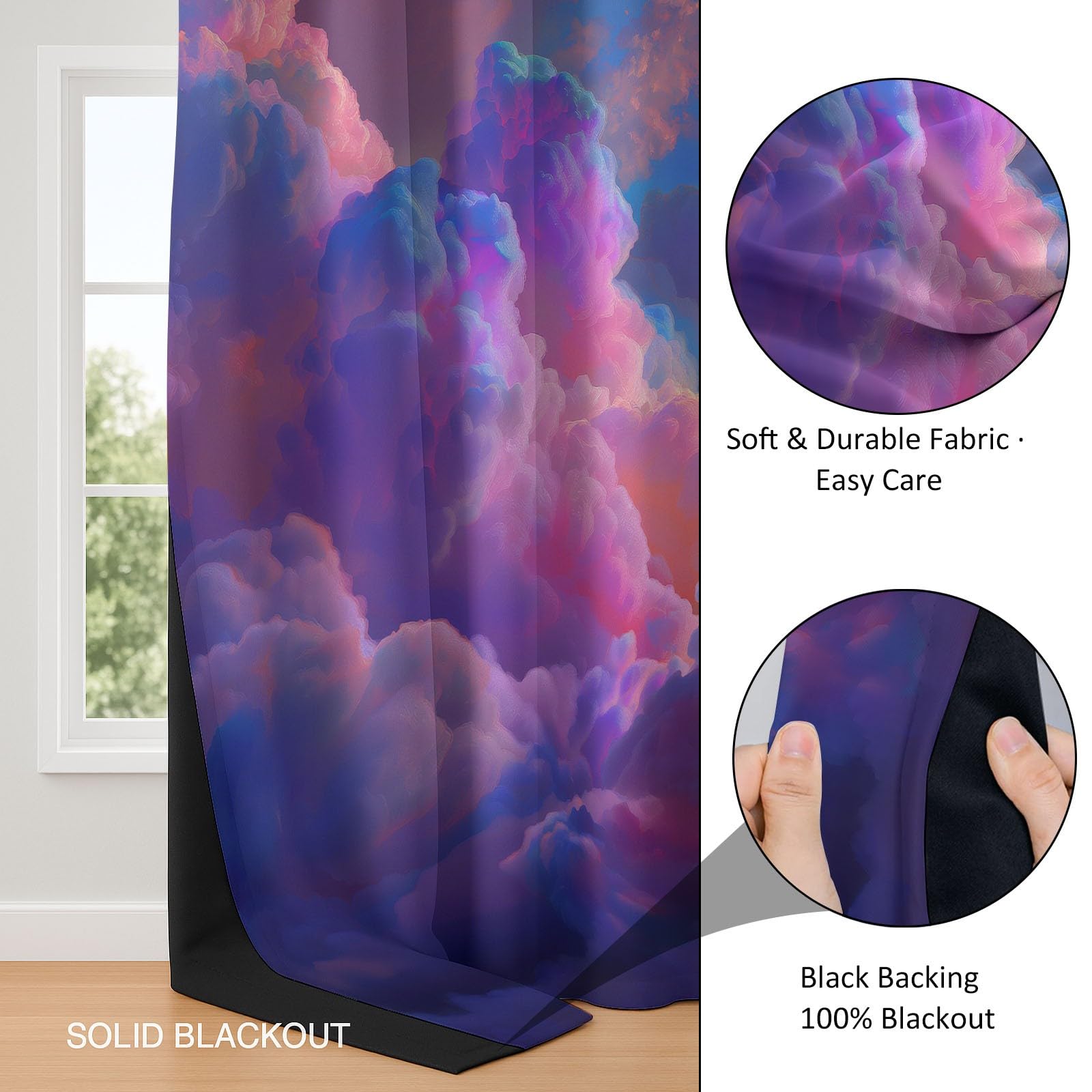 Générique Rideau Occultant Surréalisme Nuages Rêve 92L x 214H cm Rideaux Opaques Isolants Thermiques, Rideaux Imprimés Rose en Polyester, Lot de 2 Rideau pour Salon Chambre Décoration de Fenêtre