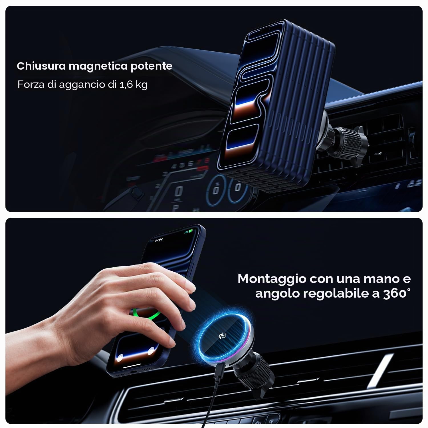 polmxs - Caricatore magnetico wireless da auto da 25 W con ventola di raffreddamento, per caricatore MagSafe, griglia di ventilazione, supporto per telefono, incluso caricabatterie da auto da 45 W