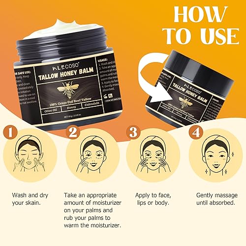 Miniatura 6 de Sarga de ternera para la piel  Sarga de res para la cara  Hidratante facial  Bálsamo hidratante con miel cruda y cera de abejas  Sarga de res