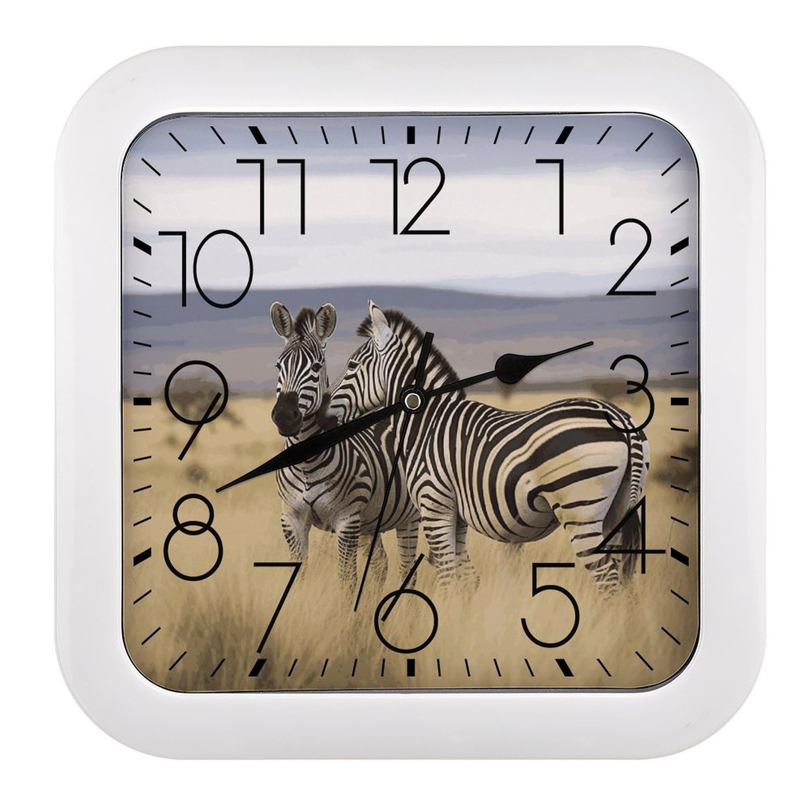 FekiLoot Square Zebras on South Africa Wall Clock Decorative Battery Operated Analog Clocks Silent Non-Ticking Frame Wall Clocks Perfect Kitchen Or Office Clock 10 Inch