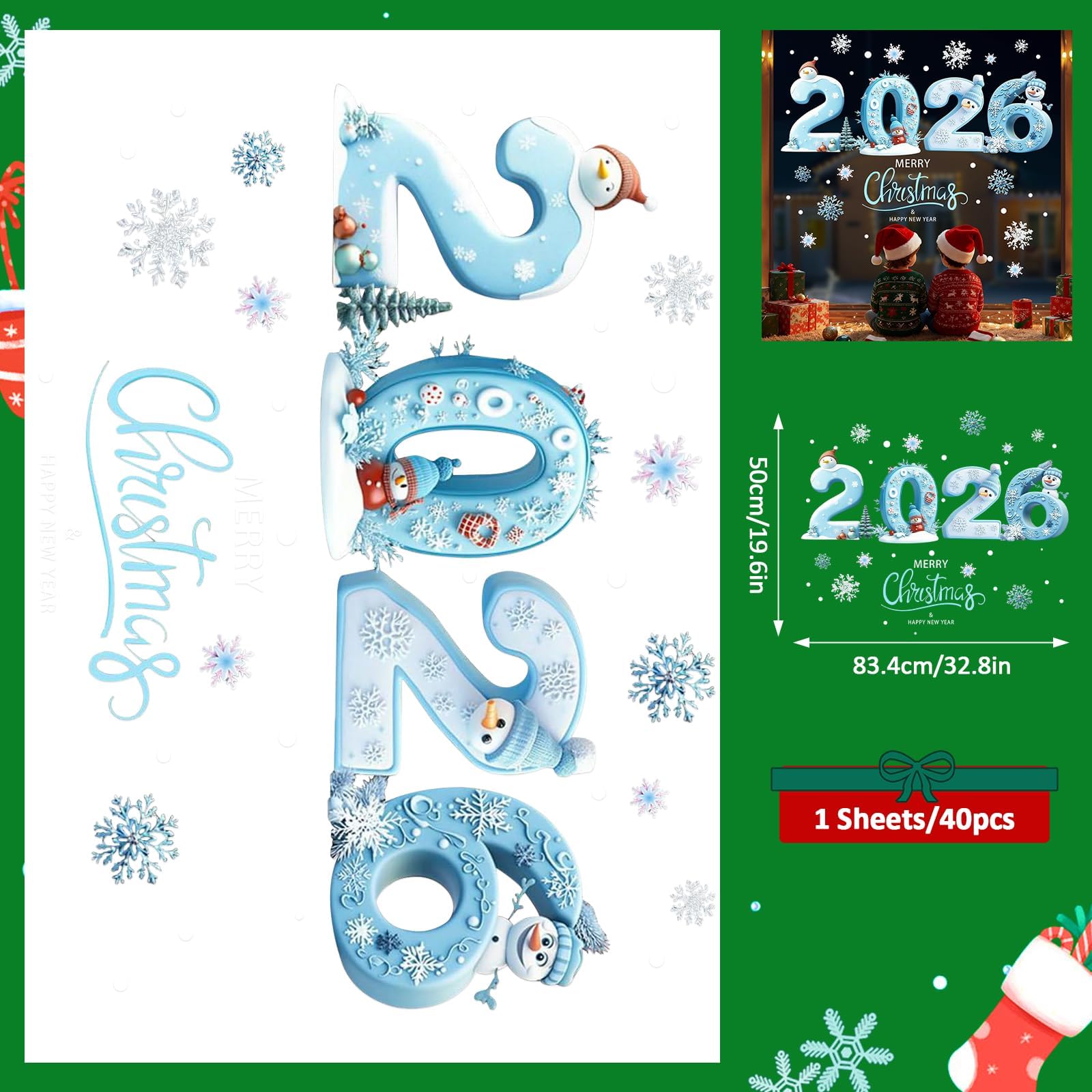 Stickers Noël Fenêtre Réutilisables 215 Pièces - Édition 2026 - PVC, Motifs Père Noël, Sapins - Pour Vitres, Miroirs - 9