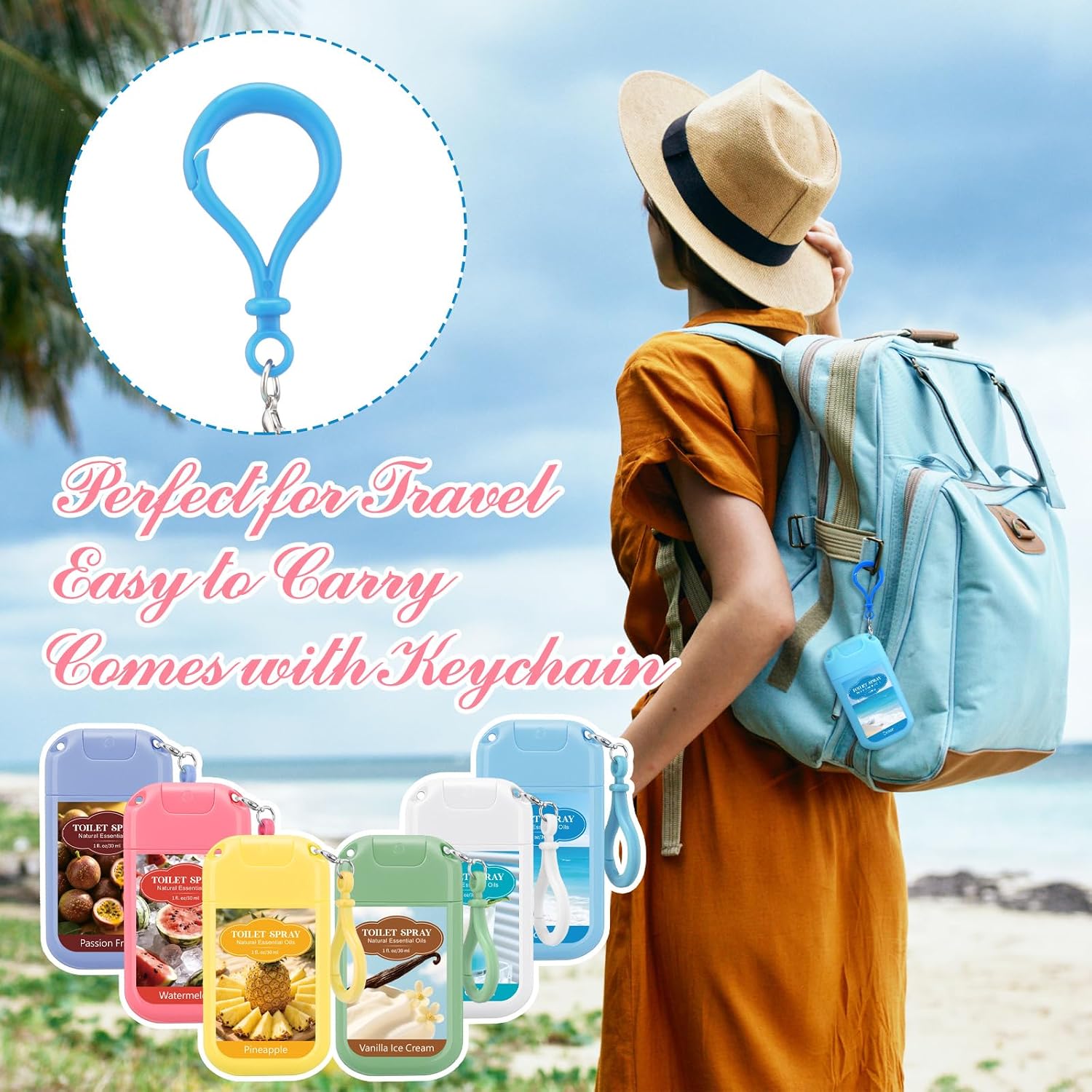 Loopeer 6 Pcs Toilet Spray Keychain Each 1 Fl. oz Travel Size Poop Spray Poop Gifts for Women Employee Teacher Mother Appreciation Gifts Pre-poop Odor Eliminator for Adult Bathroom Restroom Deodorizer