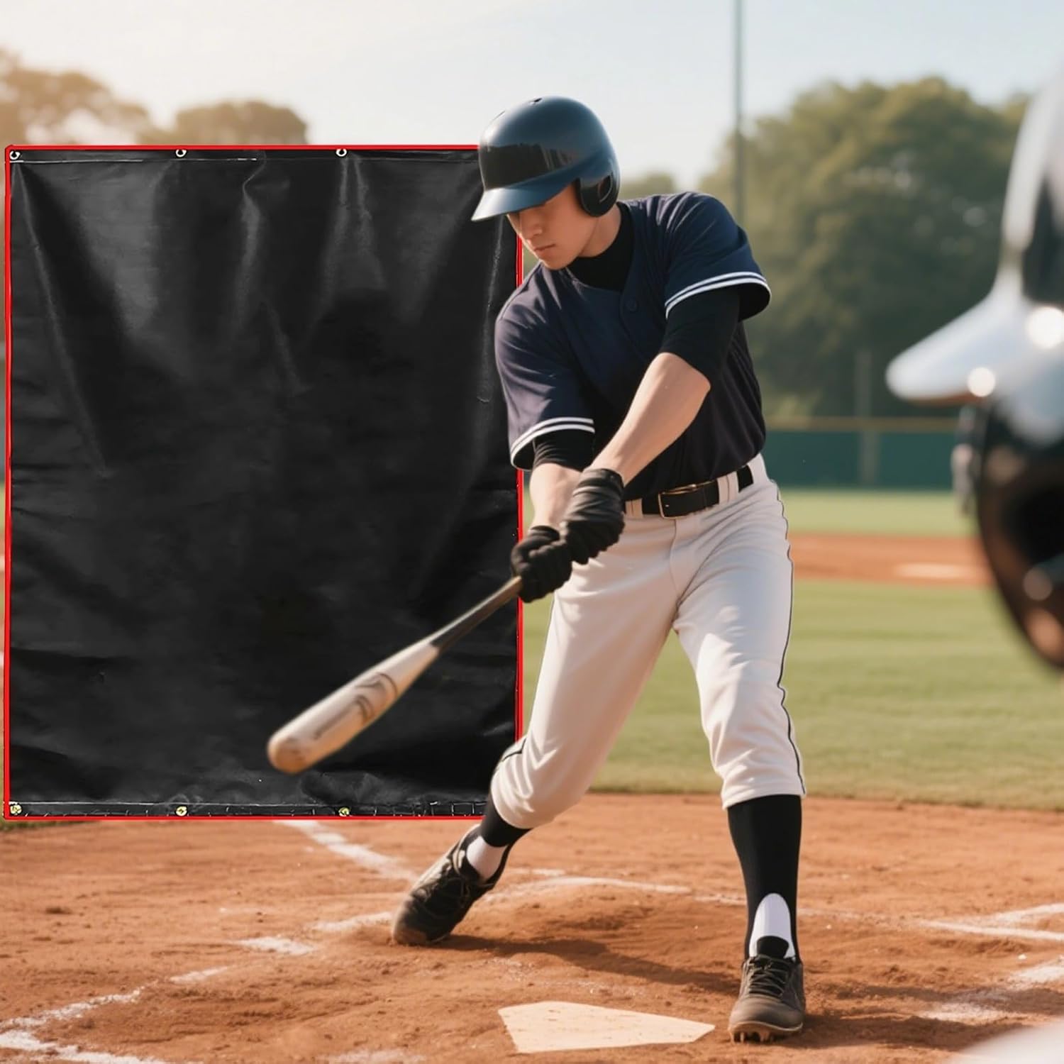 Baseball And Softball Backstop Net, Heavy-Duty Nylon Backing, Impact-Resistant, Compatible With Batting Cages, Easy Install, 8 Hooks