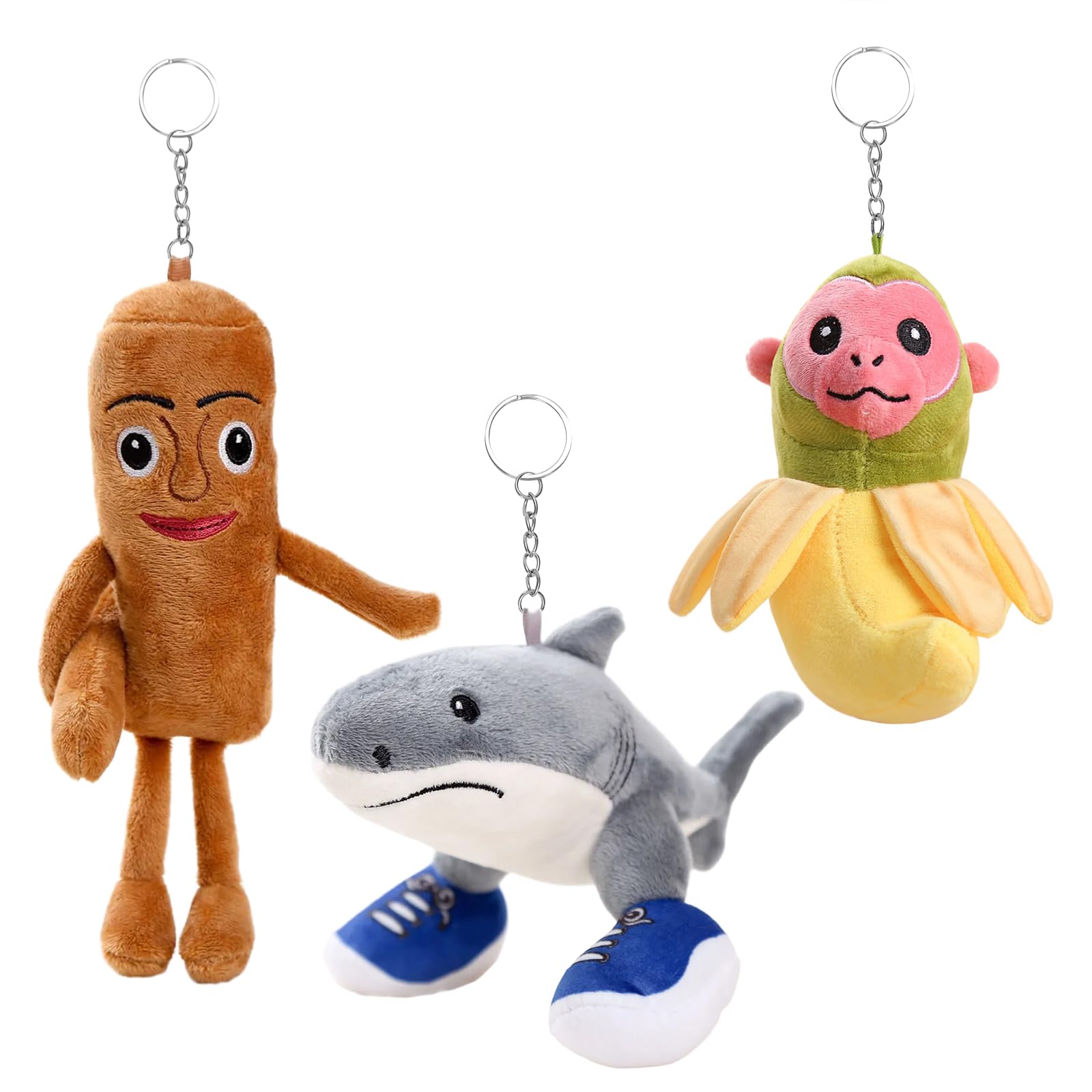 Set De 3 Llaveros De Peluche Tralalero Tralala – Tiburón, Figura Y Mono Plátano De 15 A 24 Cm