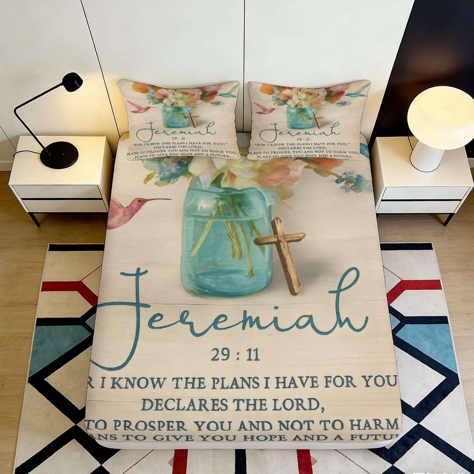 Pnayamiorkfel Style-7 3D Printed Floral Scripture Fitted Sheet Microfiber Soft Inspirational Cross Bed Cover For Bedroom Guest Room Decor 90X200x25cm