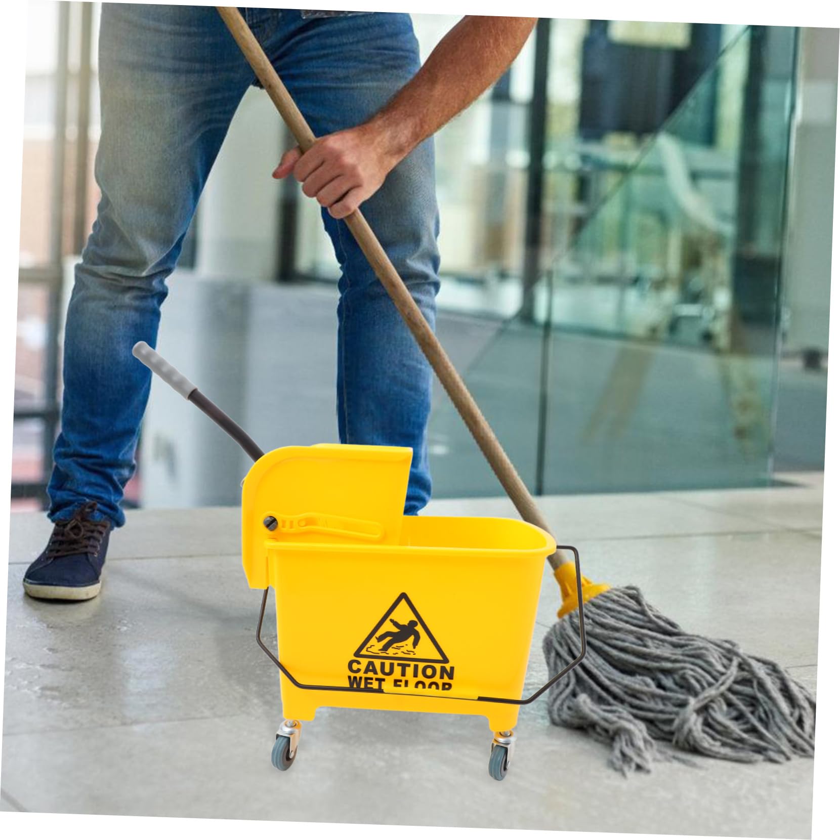 UKCOCO Cubo de Fregona Comercial 20l Ruedas y Escurridor Lateral Plástico Amarillo para Limpieza Profesional Hogar y Hotel Accesorios Limpieza Color Aleatorio