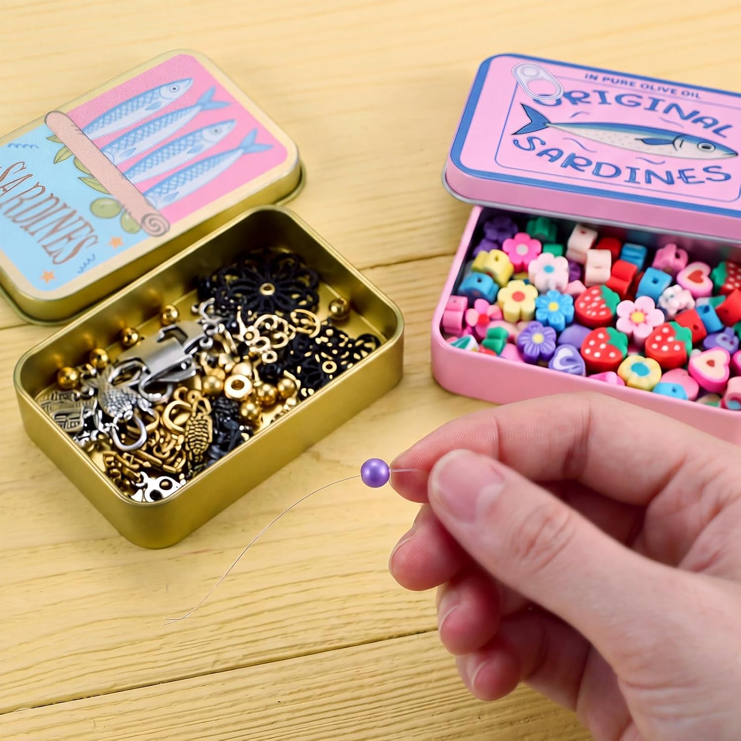 Tellegloww 6 Pcs Sardine Metal Tin Box with Lid 3.4" Small Jewelry Box