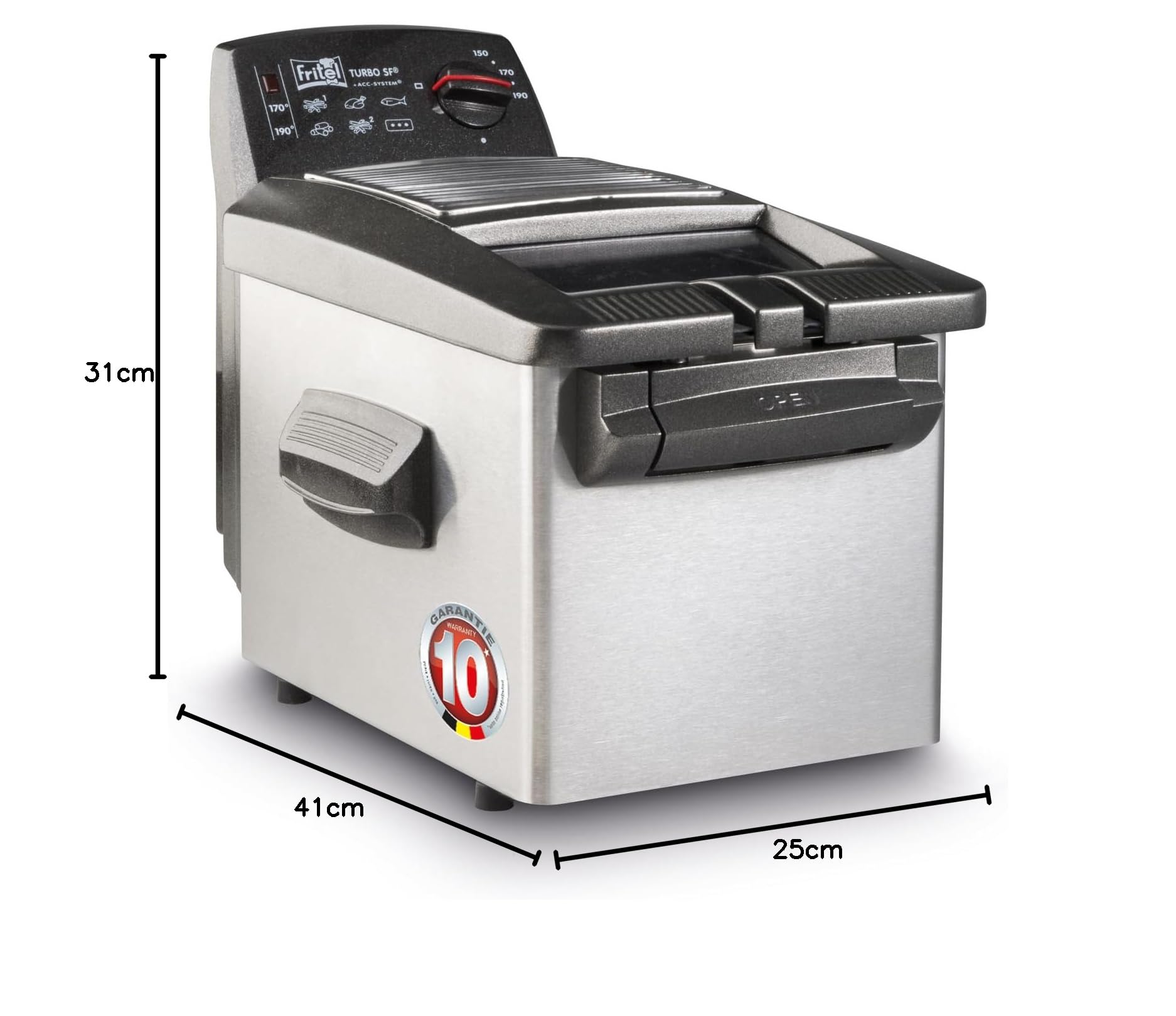 Fritel Friteuse Turbo SF® 4345-4 L - 3200 W - Filtre + Fenêtre de contrôle - 3 à 5 pers. - Couvercle fixe - Huile + graisse solide