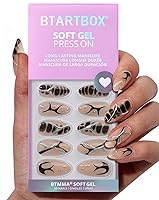 Vista 39 de BTArtbox - Uñas postizas almendradas estilo francesa, de gel suave reutilizable, ajuste natural, con pegamento, 30 piezas en 16 tamaños, diseño